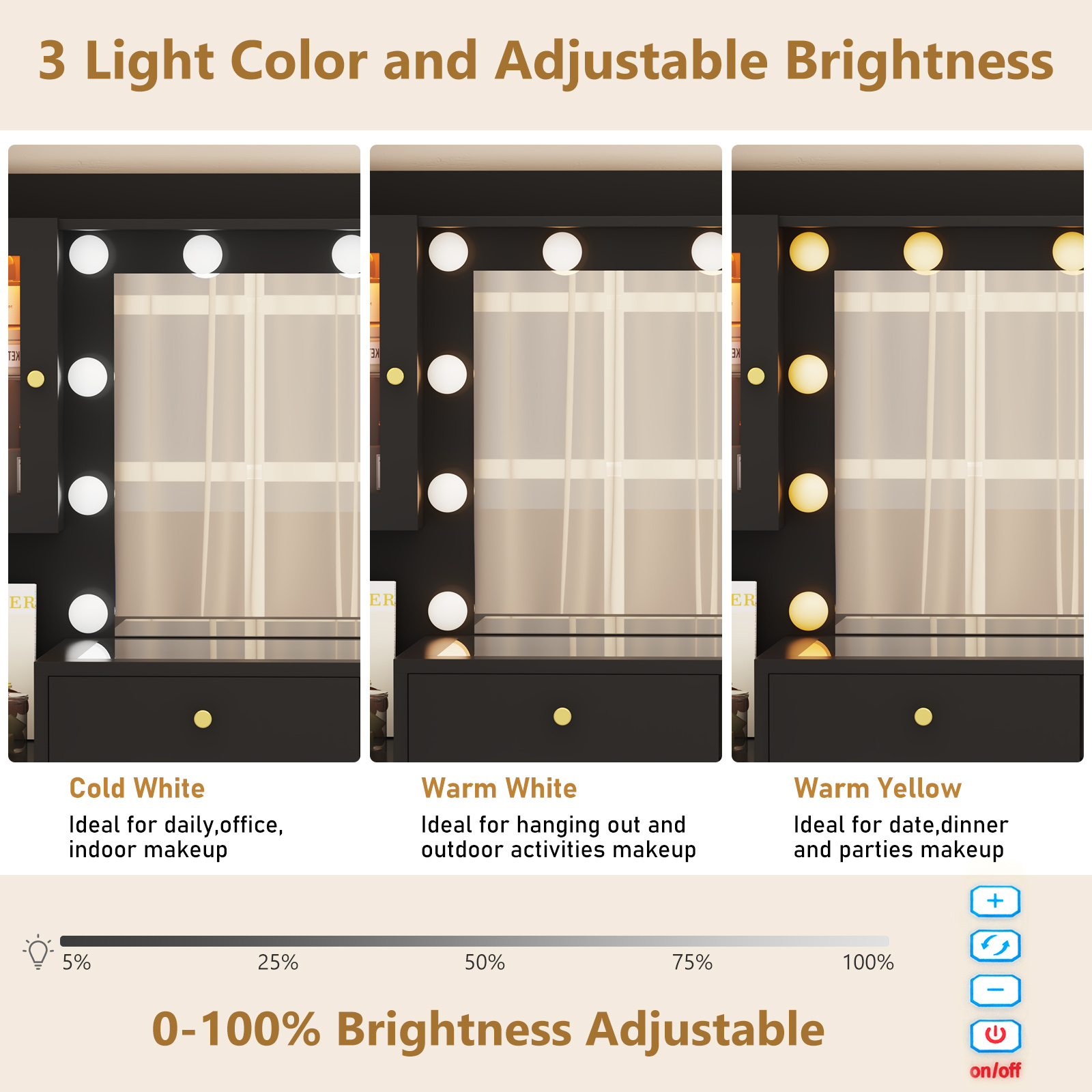 Blotout 62'' Large Vanity Desk with 2 RGB Glass Cabinets, Power Outlet, Glass Top, 11 LED Bulbs, 6 Translucent Drawers, 3 Lights Mode LED Mirror, Bedroom Makeup Vanity for Women, Girls