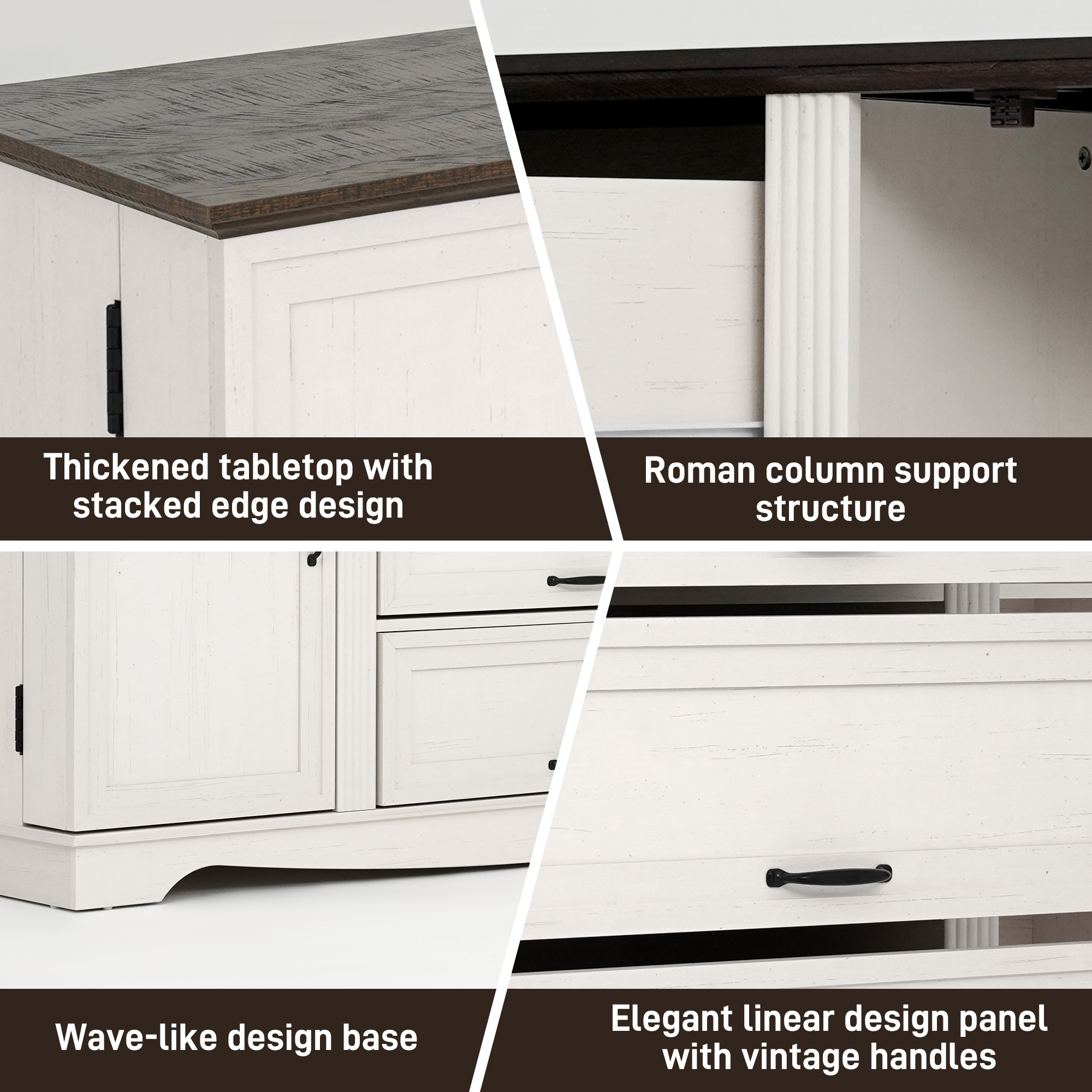 Blotout 65" Sideboard Buffet Cabinet with Storage, Farmhouse Kitchen Pantry Storage Cabinet, Credenza with Drawers, Wood Coffee Bar Cabinet, White