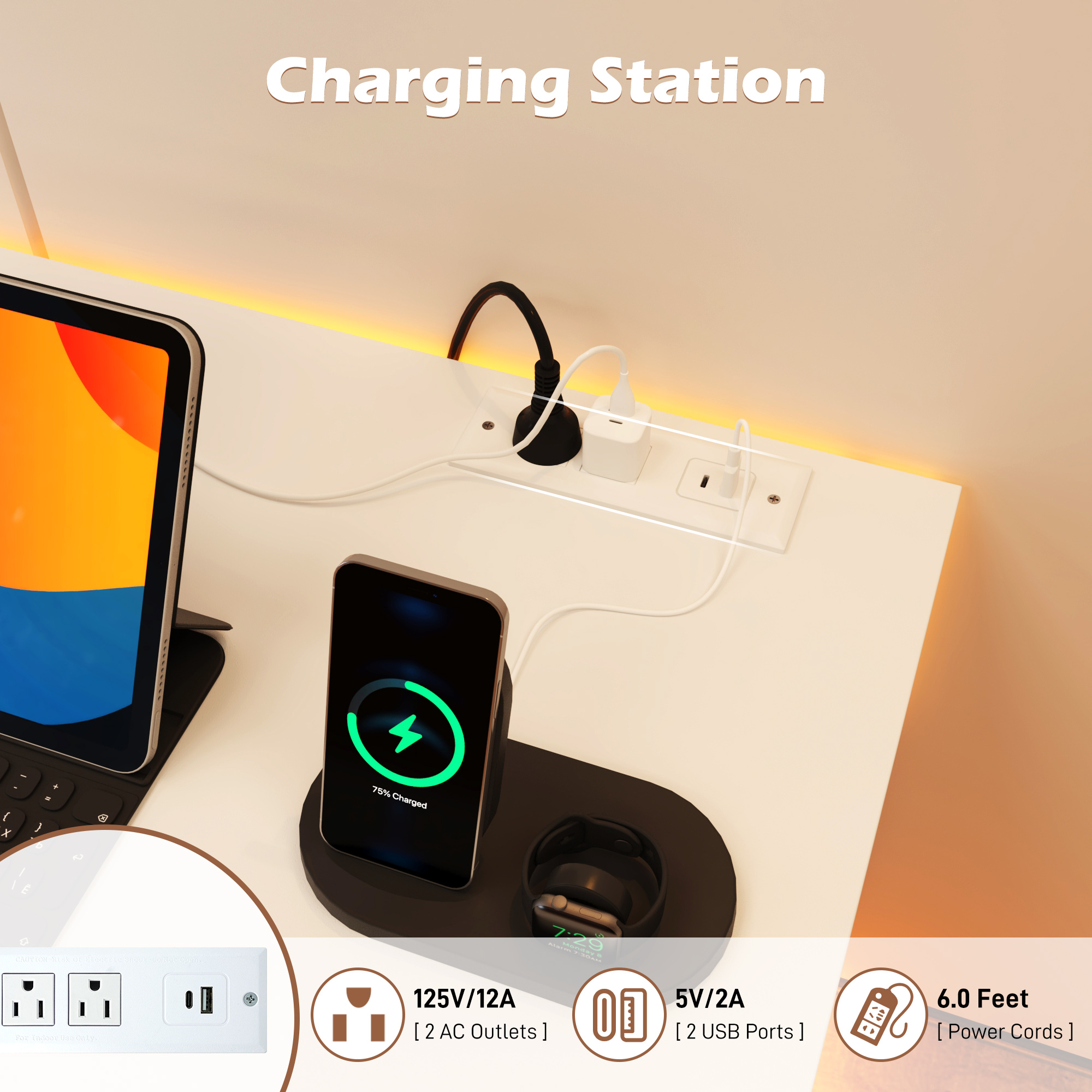 Blotout LED TV Stand for up to 85'' TVs with Power Outlet, 70'' Large Entertainment Center Console Table with 3 Storage Cabinet & Gaming Soundbar Shelf for Living Room, Bedroom