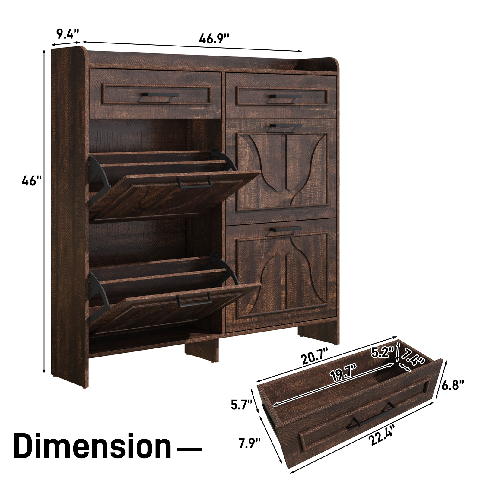 Blotout Shoe Storage Cabinet with 4 Flip Drawers & 2 Drawers, Freestanding Shoe Storage Cabinet with Adjustable Shelves, Hidden Narrow Shoe Rack Cabinet Storage for Entryway, Hallway, Living Room