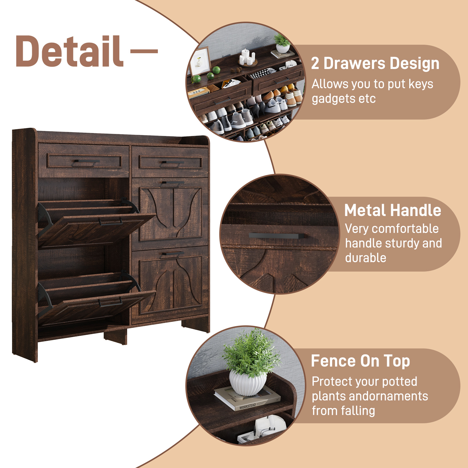 Blotout Shoe Storage Cabinet with 4 Flip Drawers & 2 Drawers, Freestanding Shoe Storage Cabinet with Adjustable Shelves, Hidden Narrow Shoe Rack Cabinet Storage for Entryway, Hallway, Living Room