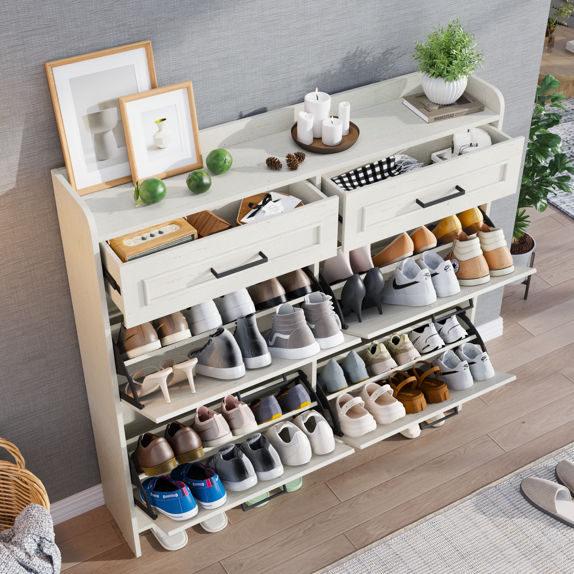 Blotout Shoe Storage Cabinet with 4 Flip Drawers & 2 Drawers, Freestanding Shoe Storage Cabinet with Adjustable Shelves, Hidden Narrow Shoe Rack Cabinet Storage for Entryway, Hallway, Living Room