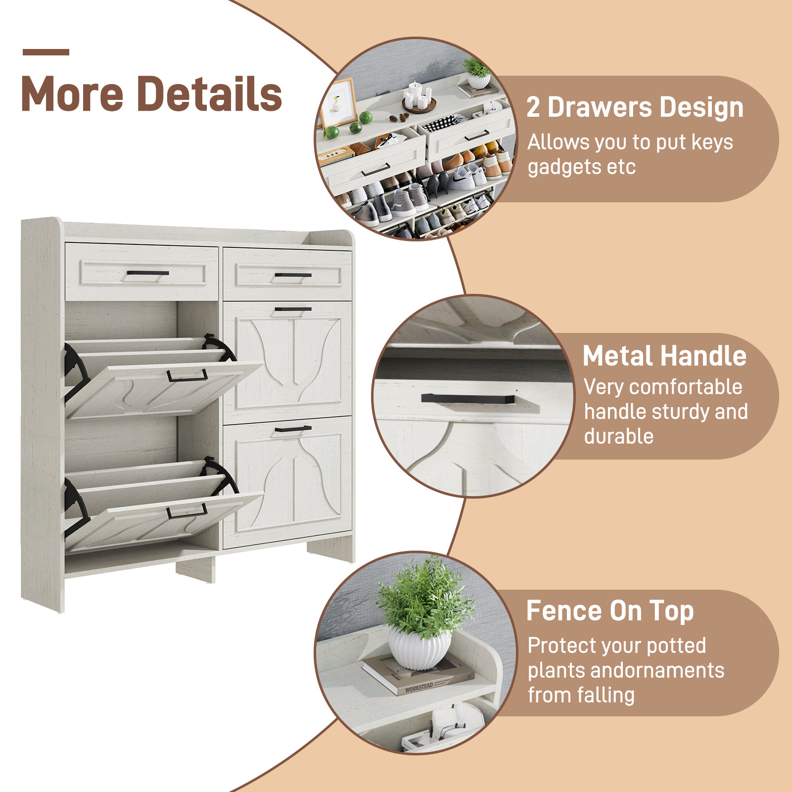 Blotout Shoe Storage Cabinet with 4 Flip Drawers & 2 Drawers, Freestanding Shoe Storage Cabinet with Adjustable Shelves, Hidden Narrow Shoe Rack Cabinet Storage for Entryway, Hallway, Living Room