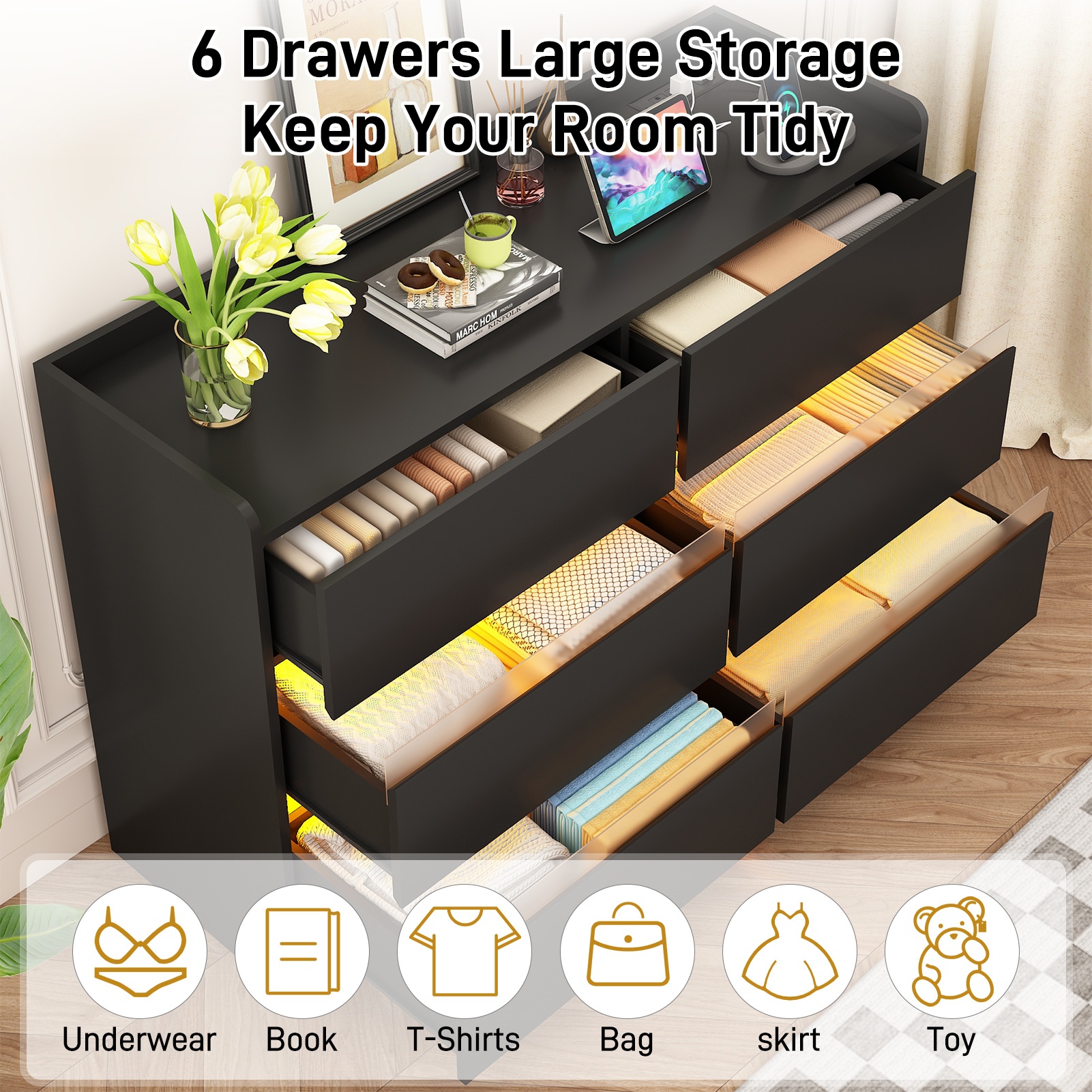 6/9/12 Drawers Dresser for Bedroom with Power Outlet