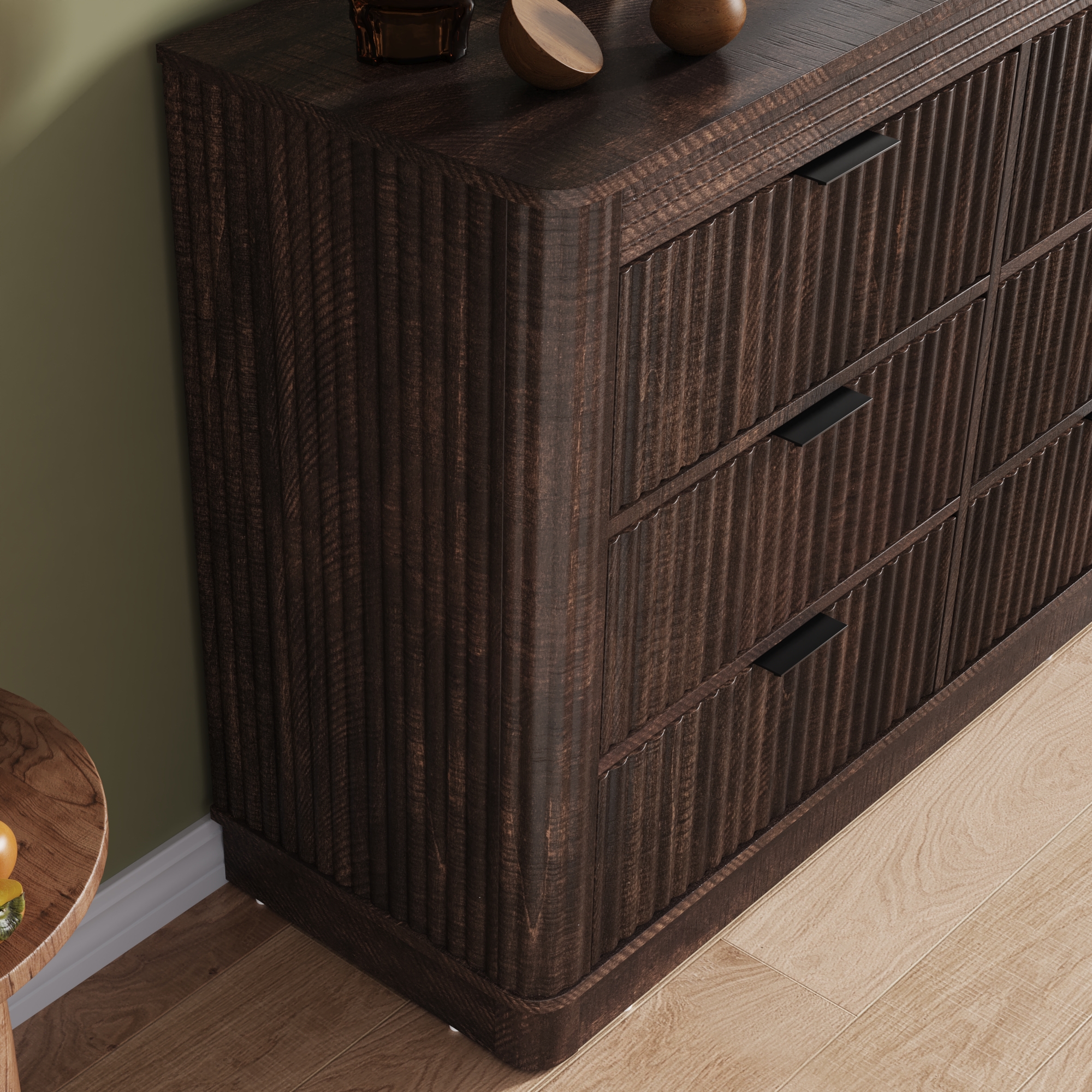 Blotout Fluted 9 Drawers Dresser for Bedroom, 63'' Wide Chest of Drawers with Power Outlet&Metal Handle, Fluted Fronts, Modern Dresser TV Stand, Wood Clothes Storage Organizer for Living Room, Hallway