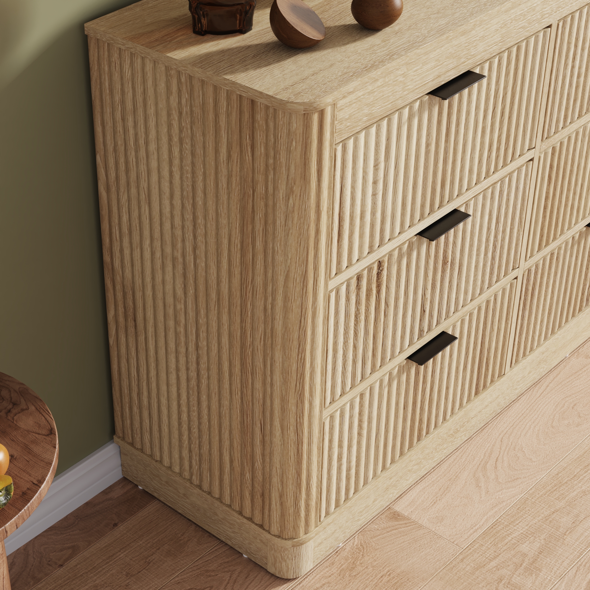 Blotout Fluted 9 Drawers Dresser for Bedroom, 63'' Wide Chest of Drawers with Power Outlet&Metal Handle, Fluted Fronts, Modern Dresser TV Stand, Wood Clothes Storage Organizer for Living Room, Hallway