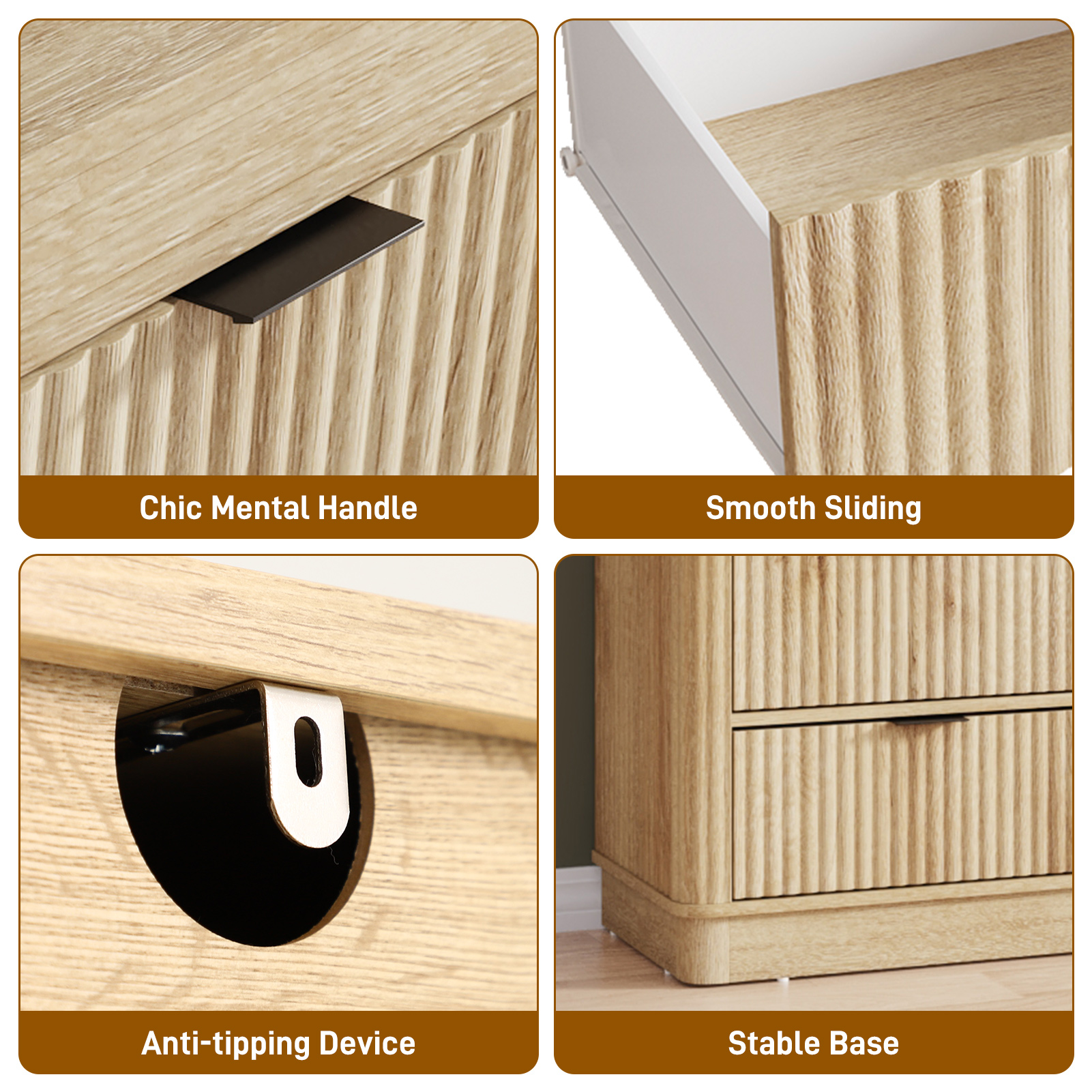 Blotout Fluted 9 Drawers Dresser for Bedroom, 63'' Wide Chest of Drawers with Power Outlet&Metal Handle, Fluted Fronts, Modern Dresser TV Stand, Wood Clothes Storage Organizer for Living Room, Hallway