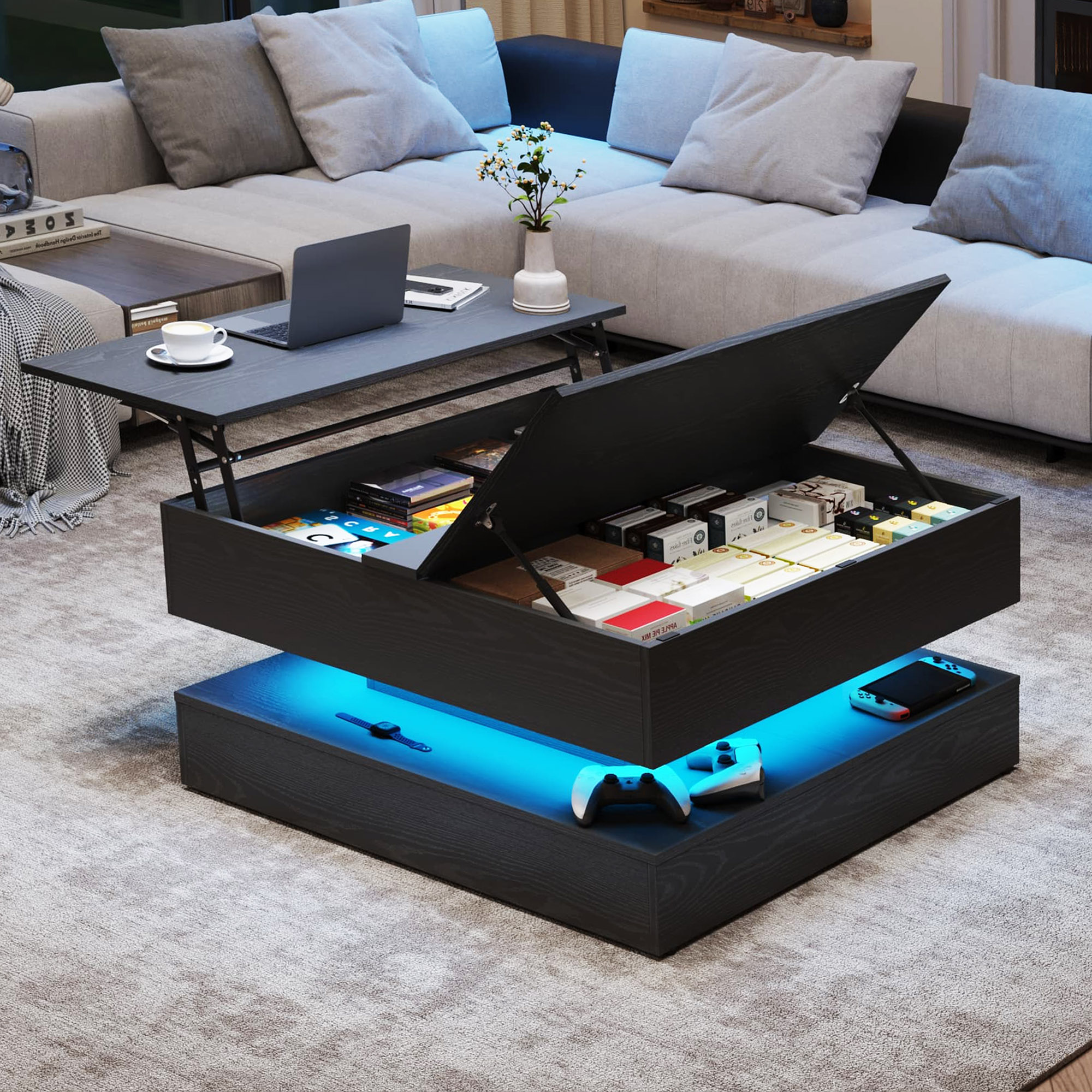 35" Lift Top Coffee Table with Flip Lid Storage