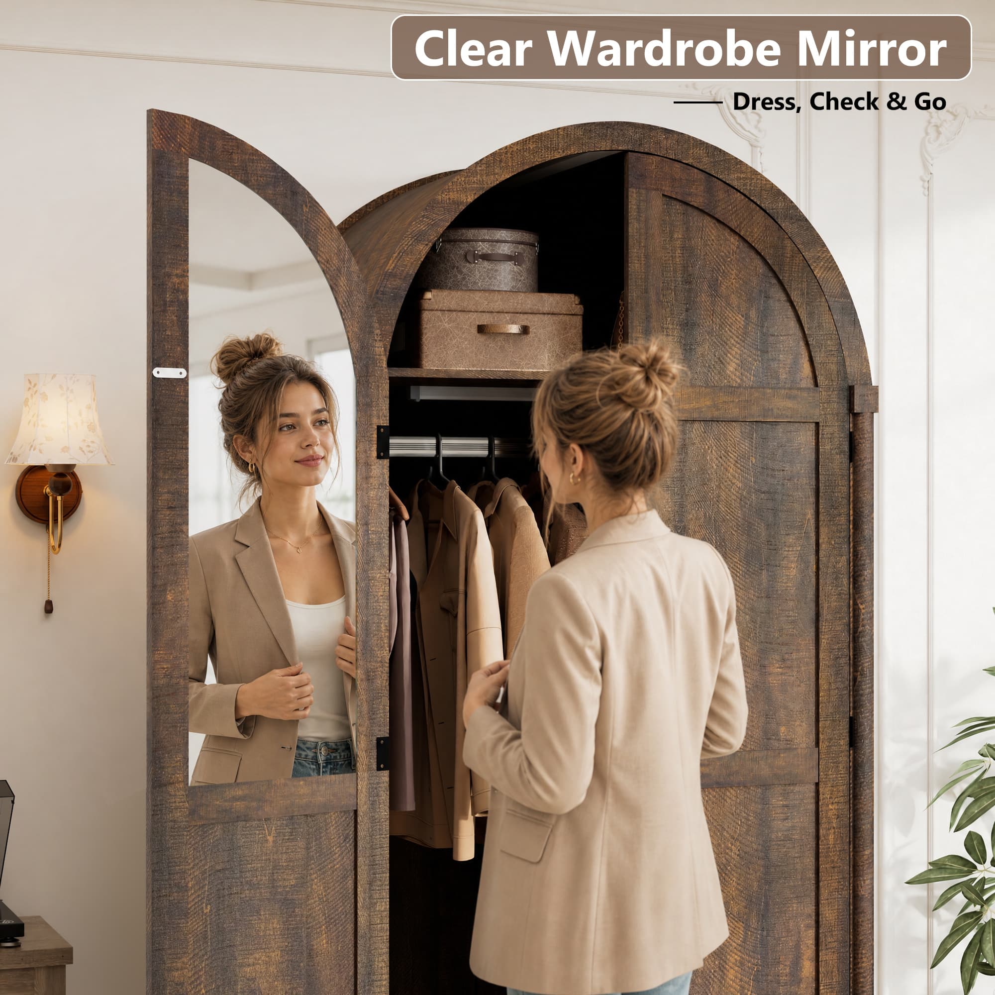 71"H Arched Armoire Wardrobe Closet for Bedroom