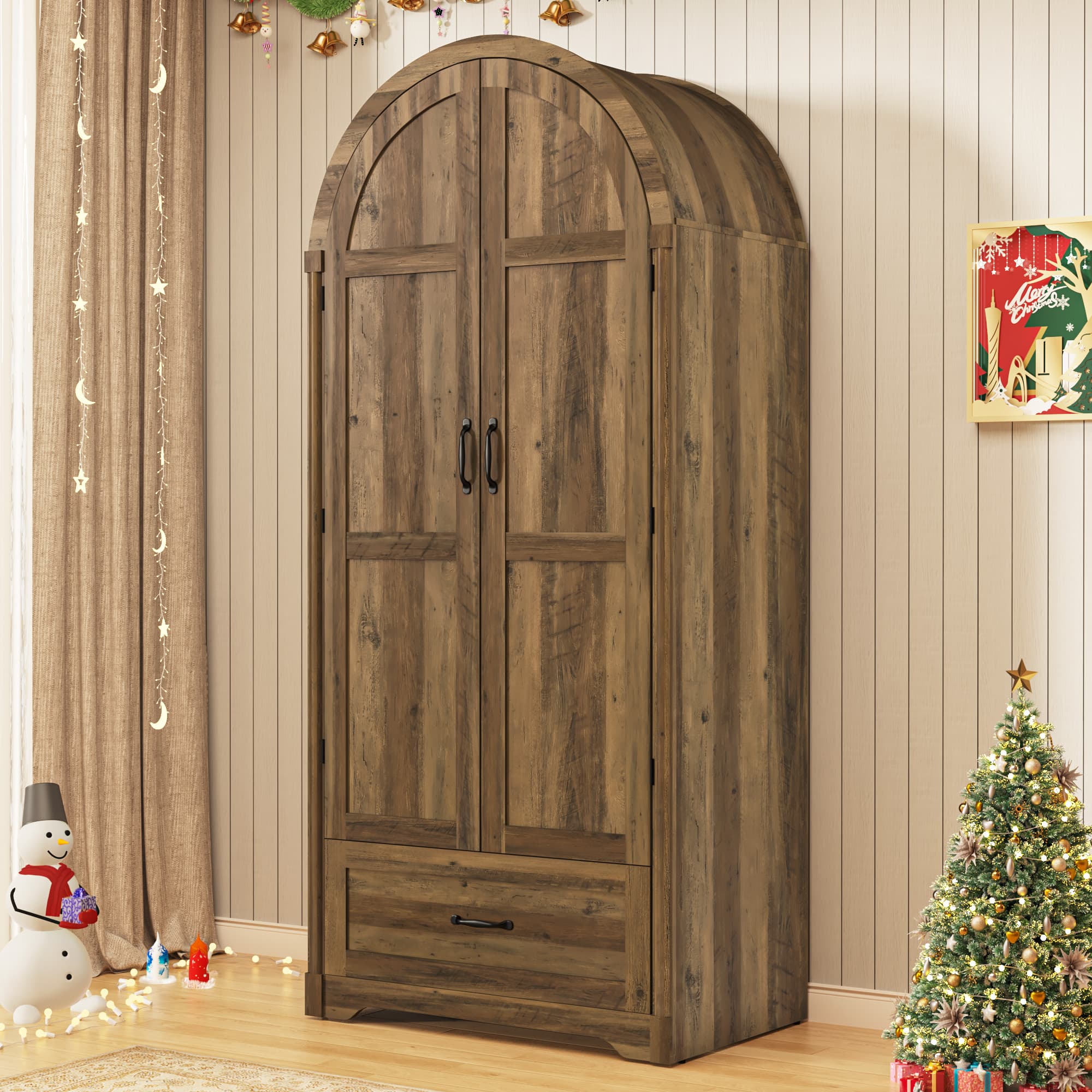 71"H Arched Armoire Wardrobe Closet for Bedroom