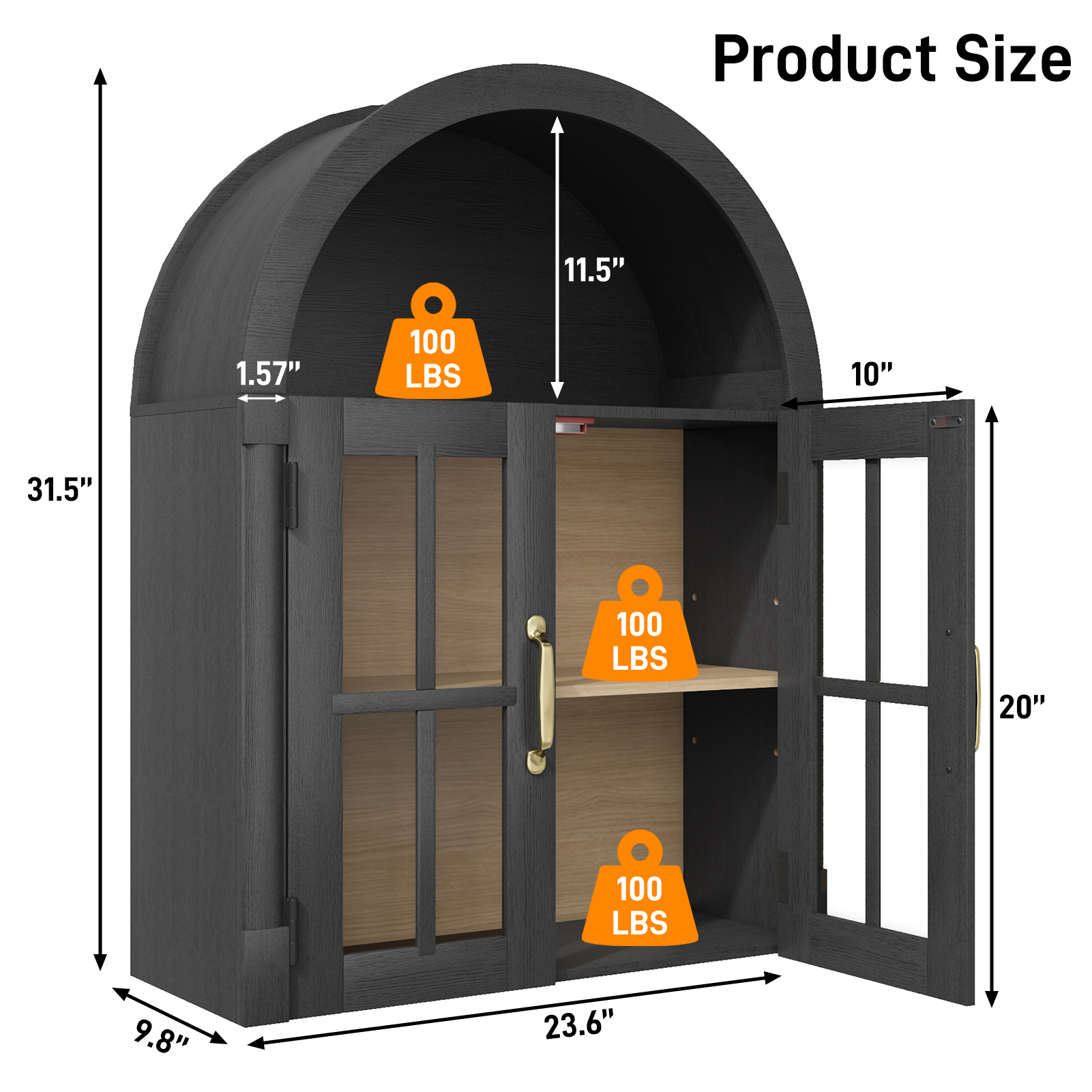 Arched Wall Cabinet with Glass Door, 23.6'' Bathroom Over the Toilet Storage Cabinet with Adjustable Shelf, Space-Saving, Roman Column Design, Wall Mounted Cabinet for Laundry, Kitchen