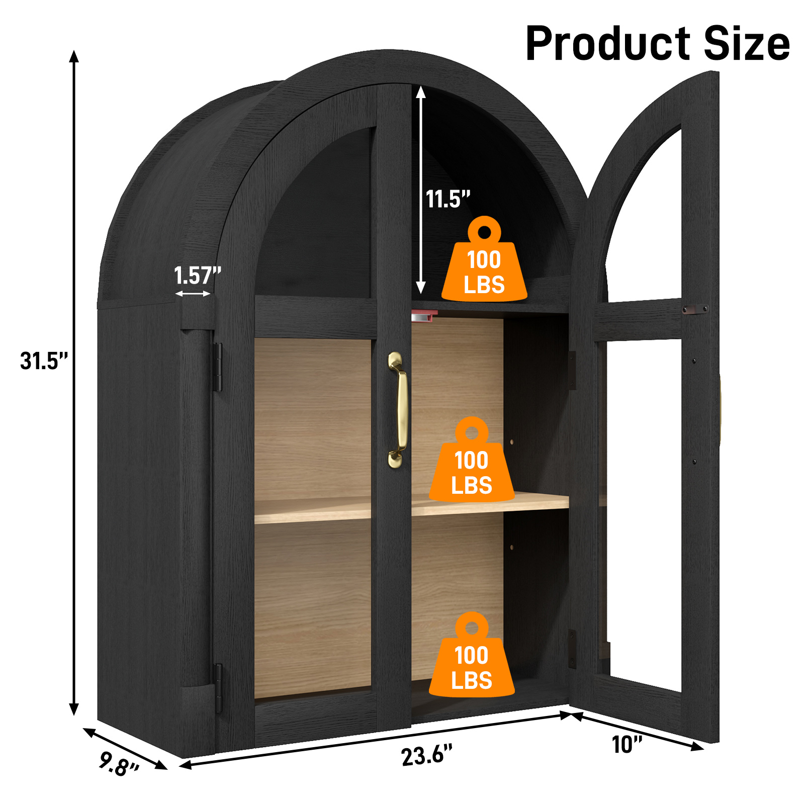 Arched Wall Cabinet with Glass Door, 23.6'' Bathroom Over the Toilet Storage Cabinet with Adjustable Shelf, Space-Saving, Roman Column Design, Wall Mounted Cabinet for Laundry, Kitchen
