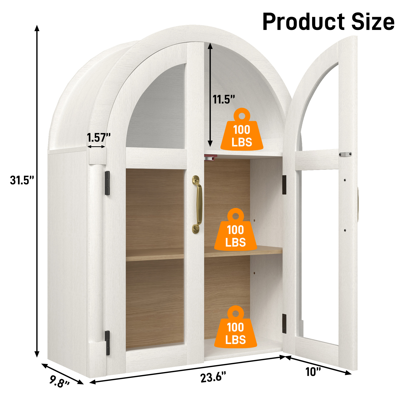 Arched Wall Cabinet with Glass Door, 23.6'' Bathroom Over the Toilet Storage Cabinet with Adjustable Shelf, Space-Saving, Roman Column Design, Wall Mounted Cabinet for Laundry, Kitchen