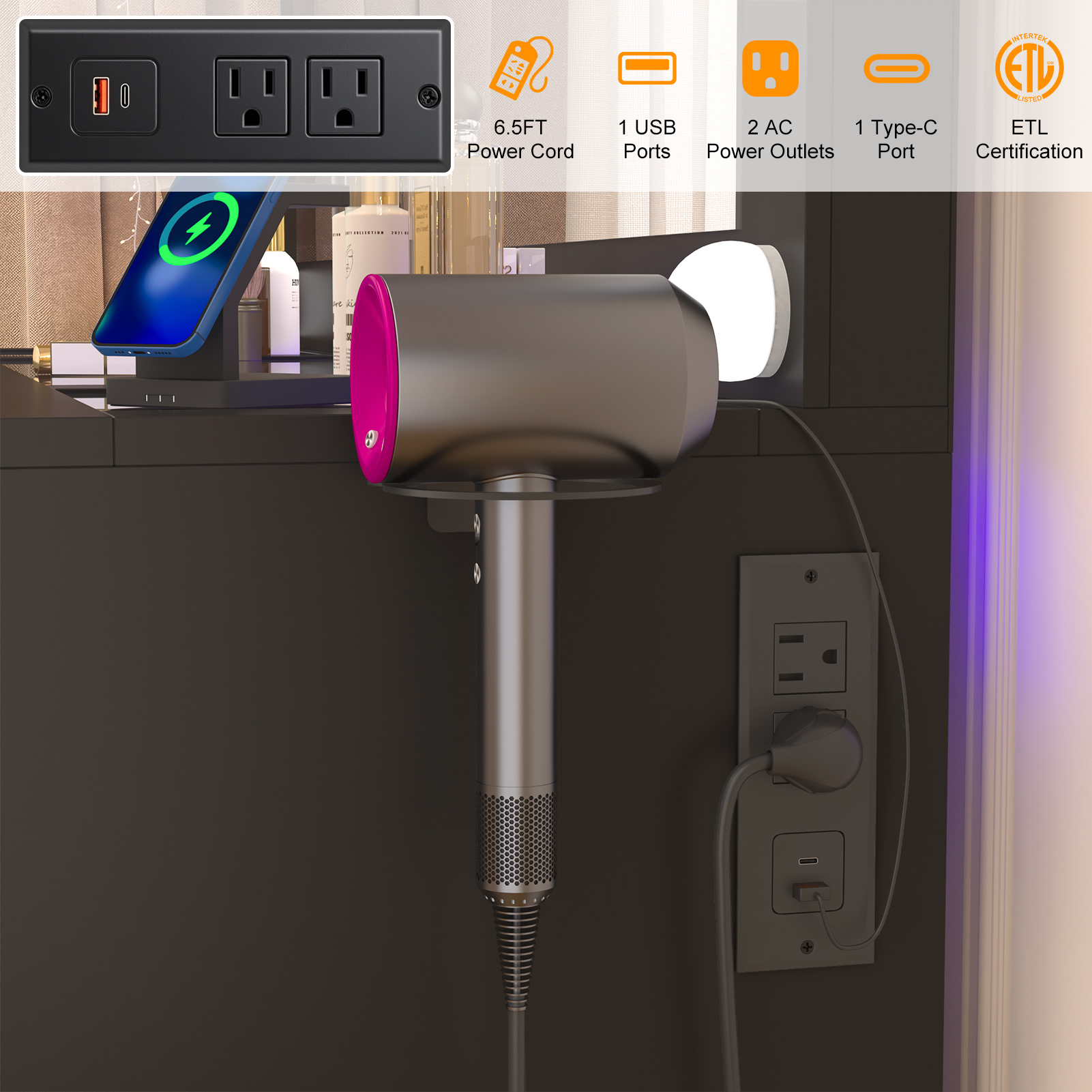 Blotout 47" Makeup Vanity Desk with Mirror and Lights, Vanity Desk with 6000-Colors Lighting & Power Outlet, Glass Top with 3 RGB Drawers, 2 Large RGB Cabinets for Women Girls Bedroom