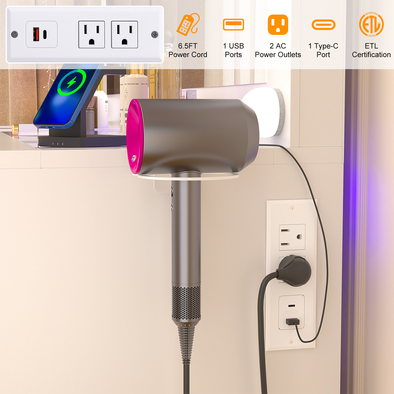 Blotout 47" Makeup Vanity Desk with Mirror and Lights, Vanity Desk with 6000-Colors Lighting & Power Outlet, Glass Top with 3 RGB Drawers, 2 Large RGB Cabinets for Women Girls Bedroom