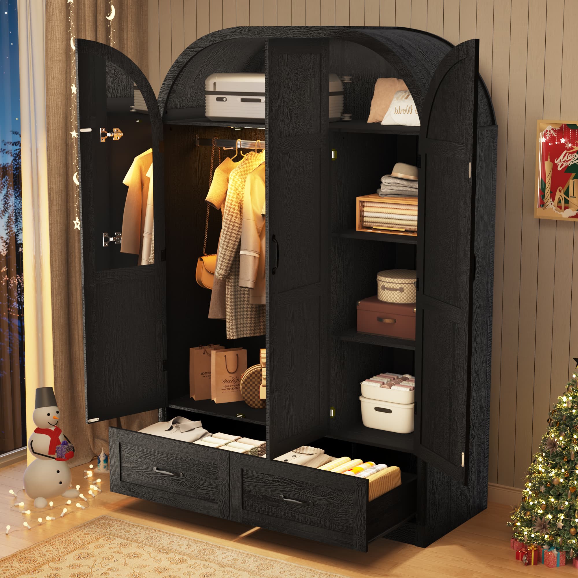 71"H Arched Armoire Wardrobe Closet for Bedroom