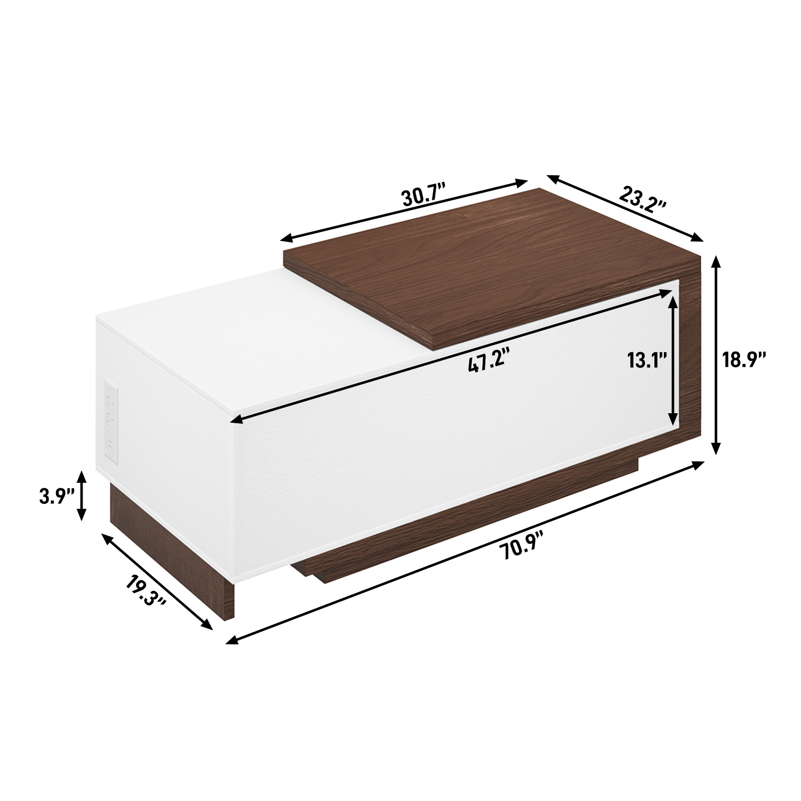 Blotout Extendable Coffee Table with Charging Station, 47.2"-59" Large Wood Coffee Table with Lift Top & Hidden Storage Space, Adjustable Extendable Center Table for Living Room, Black&walnut