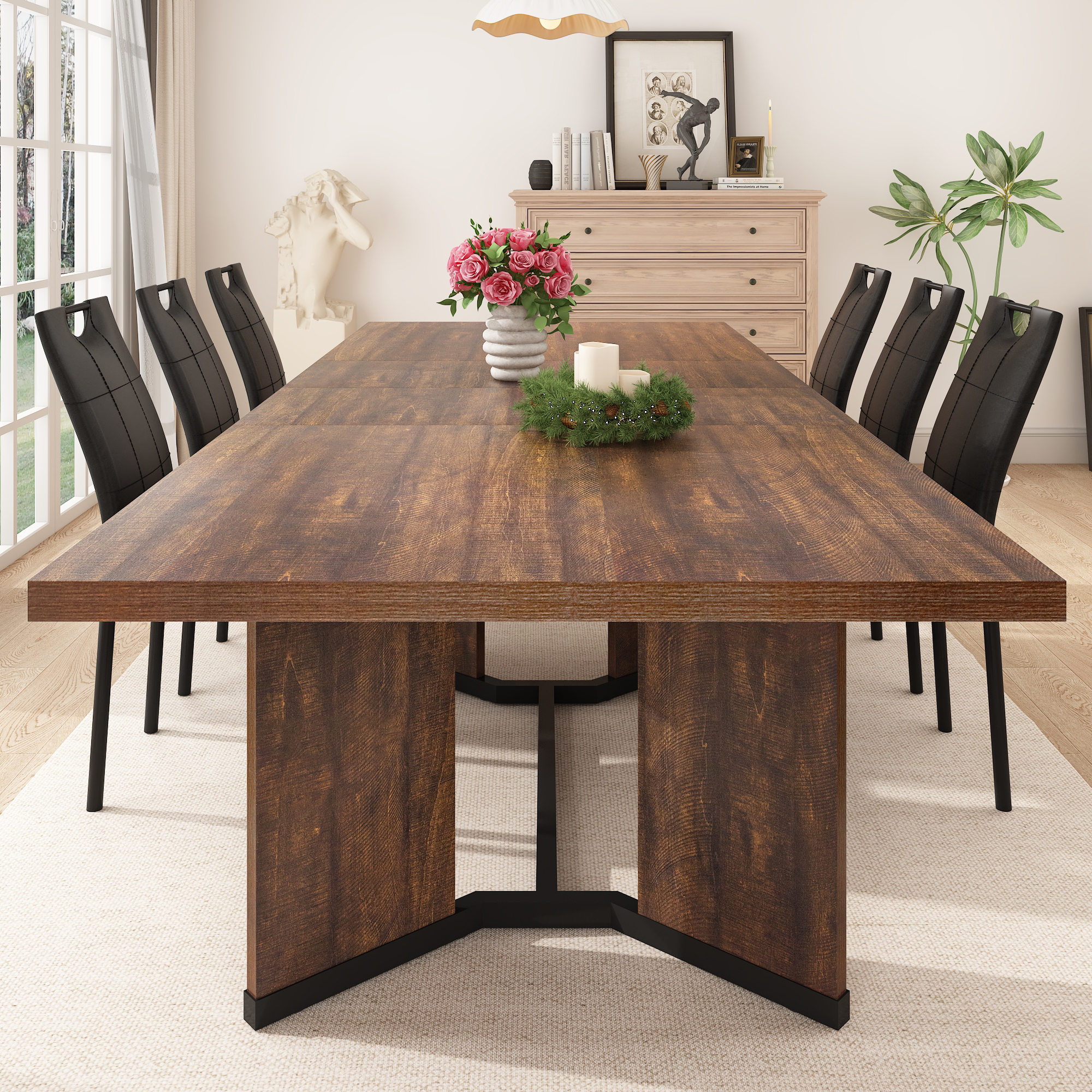 Blotout Extendable Dining Table for 6-10 Person, 59'' to 86.6'' Modern Farmhouse Wooden Kitchen Table, Rectangle Expandable Dining Room Table, Large Expanding Table