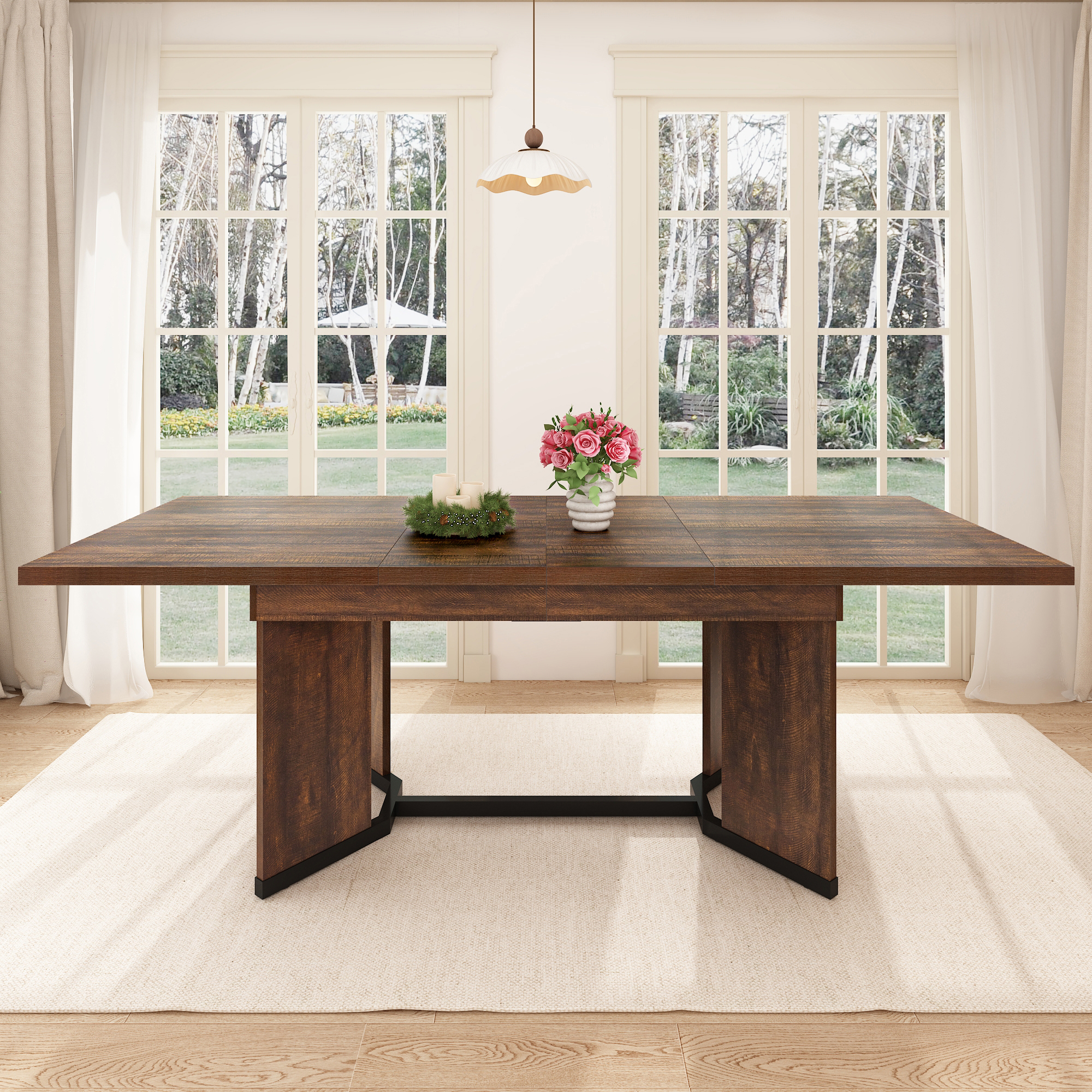 Blotout Extendable Dining Table for 6-10 Person, 59'' to 86.6'' Modern Farmhouse Wooden Kitchen Table, Rectangle Expandable Dining Room Table, Large Expanding Table
