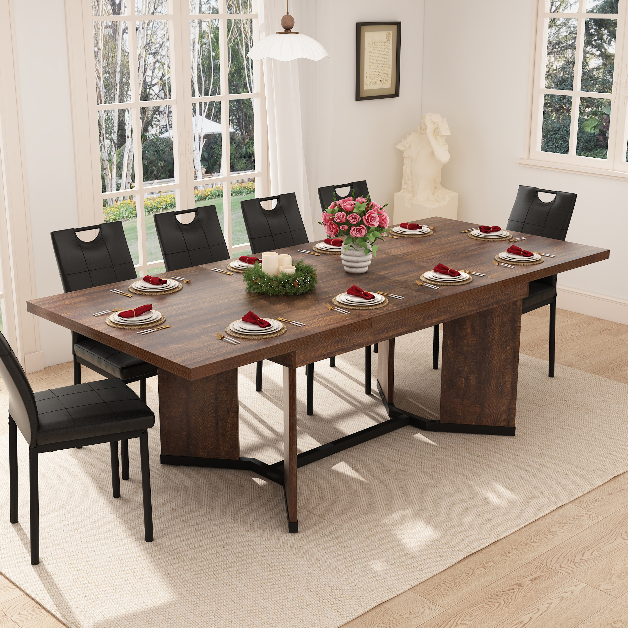 Blotout Extendable Dining Table for 6-10 Person, 59'' to 86.6'' Modern Farmhouse Wooden Kitchen Table, Rectangle Expandable Dining Room Table, Large Expanding Table