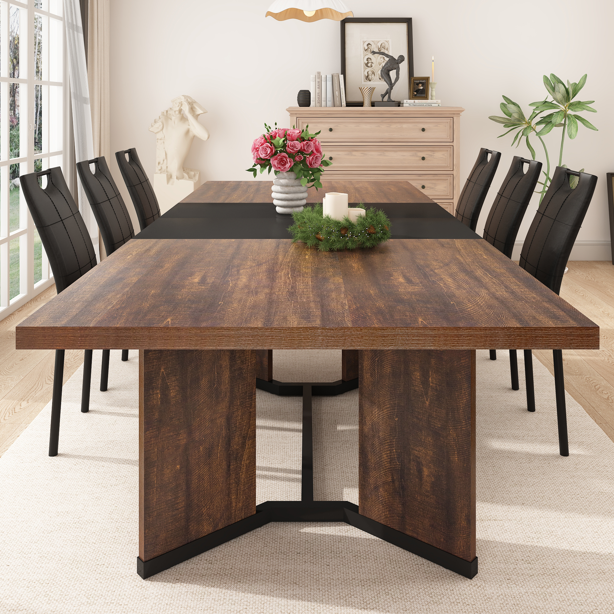 Blotout Extendable Dining Table for 6-10 Person, 59'' to 86.6'' Modern Farmhouse Wooden Kitchen Table, Rectangle Expandable Dining Room Table, Large Expanding Table