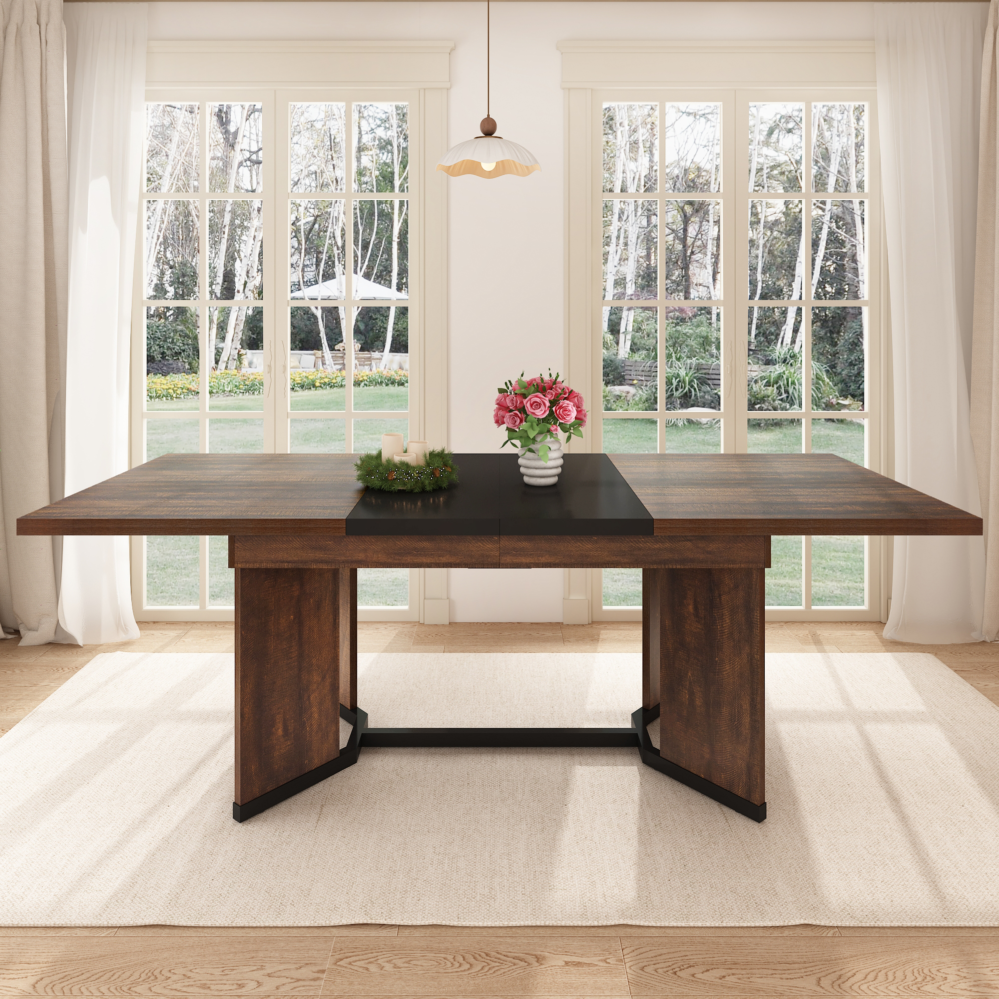 Blotout Extendable Dining Table for 6-10 Person, 59'' to 86.6'' Modern Farmhouse Wooden Kitchen Table, Rectangle Expandable Dining Room Table, Large Expanding Table