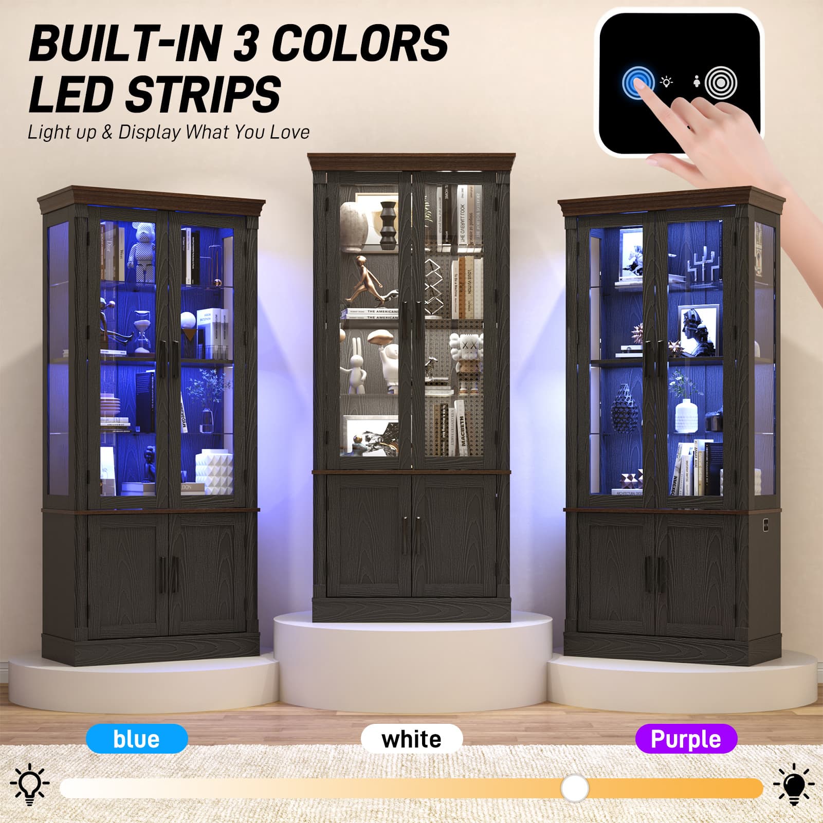 71" Display Cabinet with Glass Doors