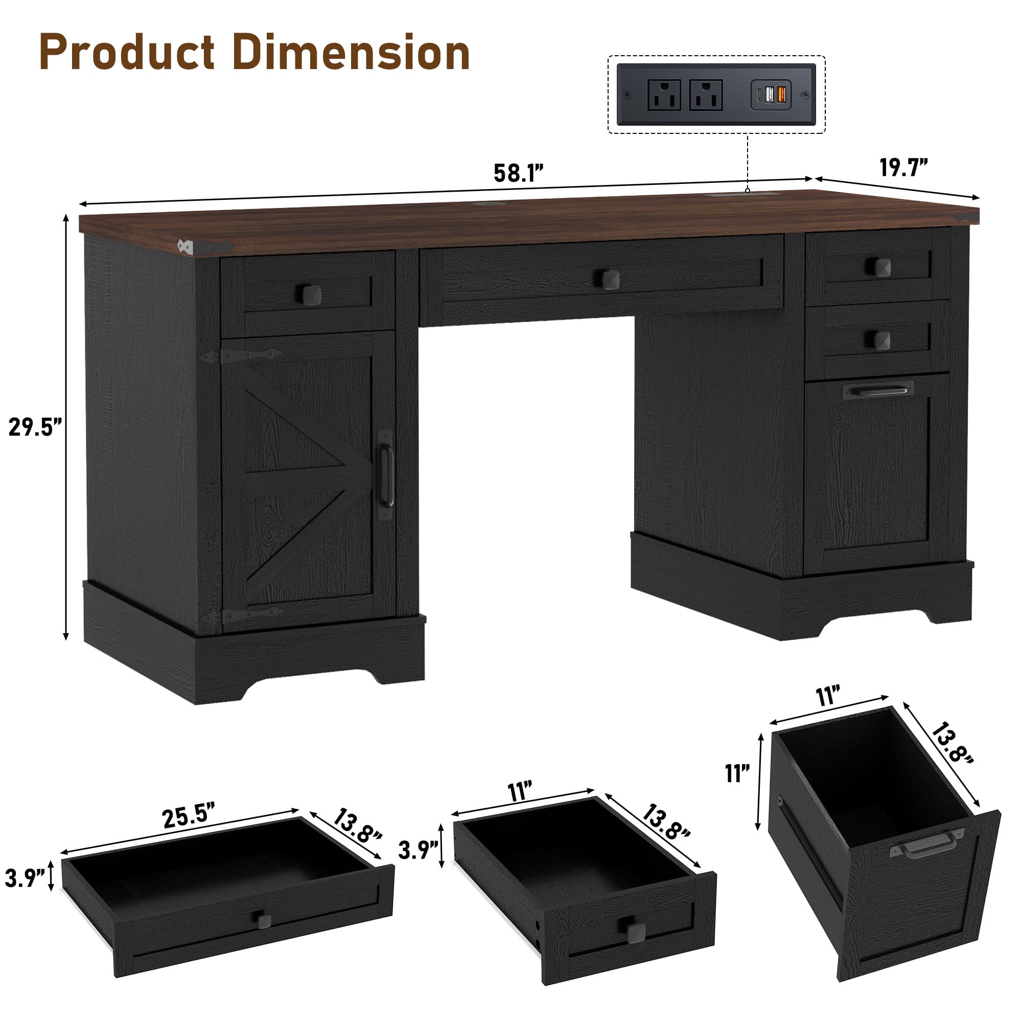 Farmhouse Executive Office Desk with Storage