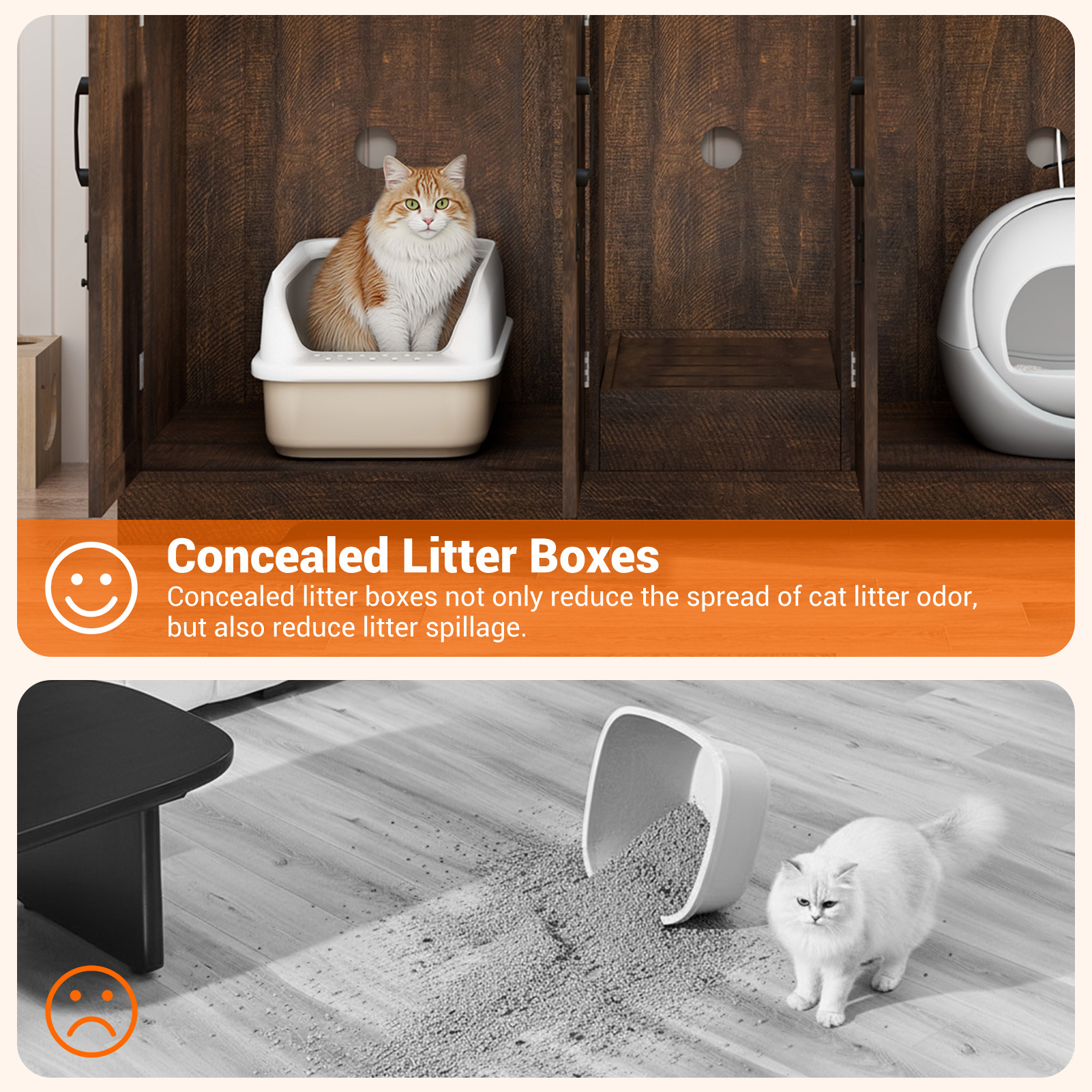 Blotout 59" Large Cat Litter Box Enclosure for 2 Cats with Power Outlets, Litter Box Furniture Hidden with Double Room, Wooden Cat Washroom Furniture with Lockable Door, Cats House