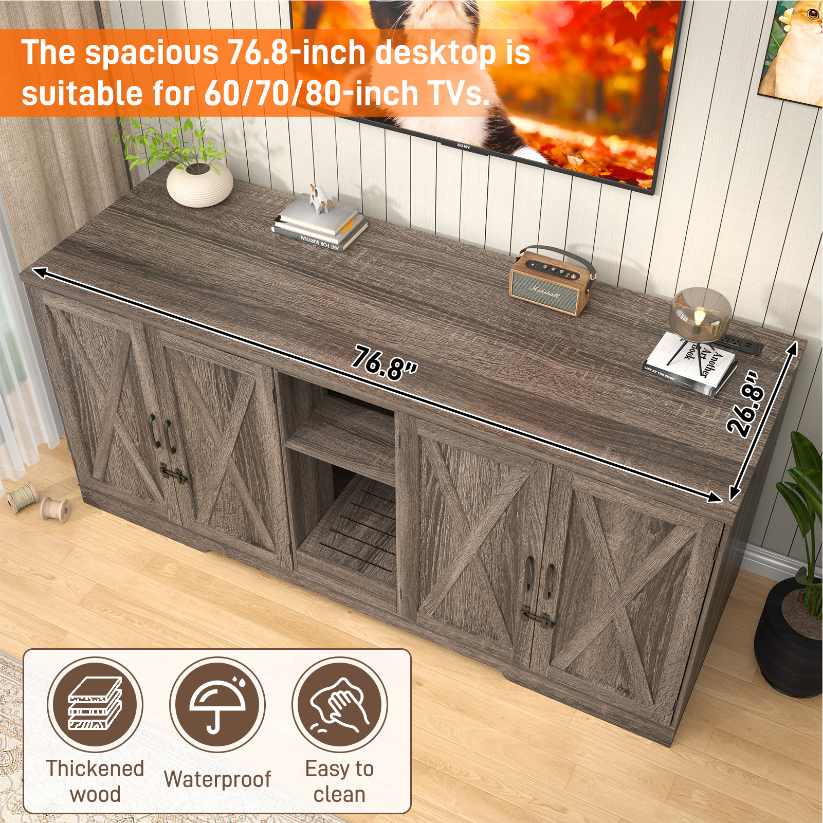 Blotout 77" Large Cat Litter Box Enclosure for 2 Cats with Power Outlets, Litter Box Furniture Hidden with Double Room, Wooden Cat Washroom Furniture with Lockable Door, Cats House