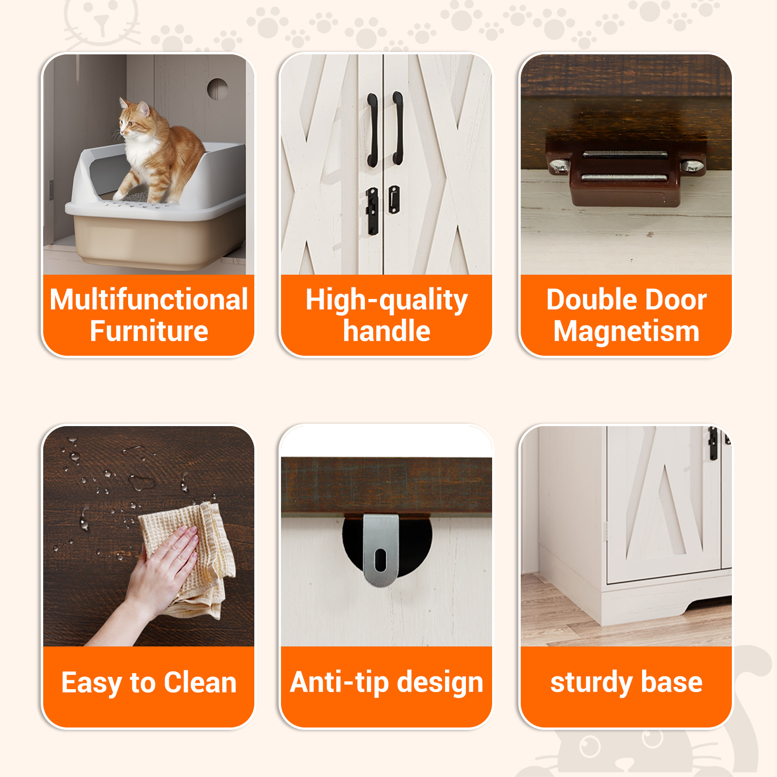 Blotout 59" Large Cat Litter Box Enclosure for 2 Cats with Power Outlets, Litter Box Furniture Hidden with Double Room, Wooden Cat Washroom Furniture with Lockable Door, Cats House