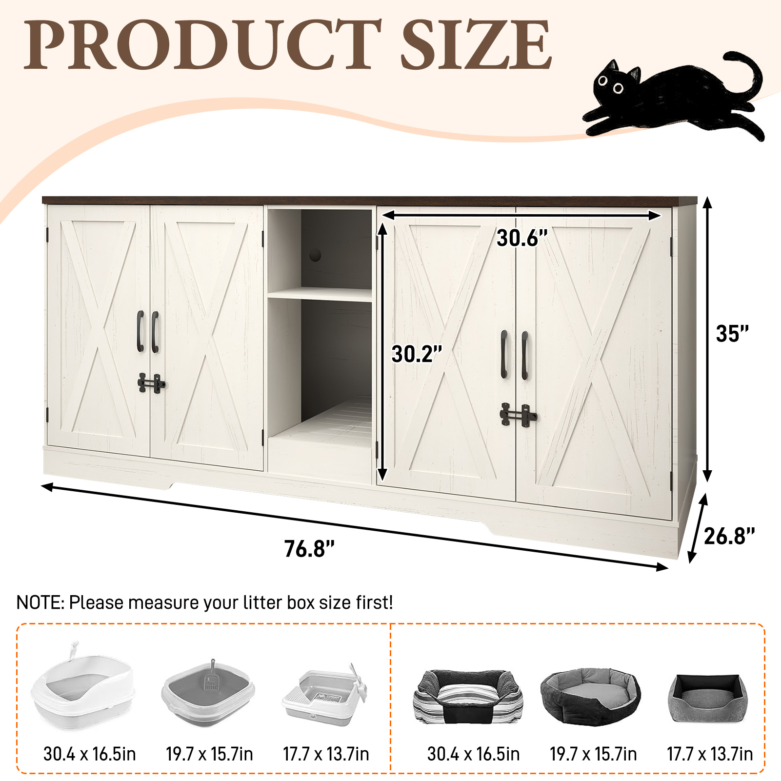 Blotout 77" Large Cat Litter Box Enclosure for 2 Cats with Power Outlets, Litter Box Furniture Hidden with Double Room, Wooden Cat Washroom Furniture with Lockable Door, Cats House