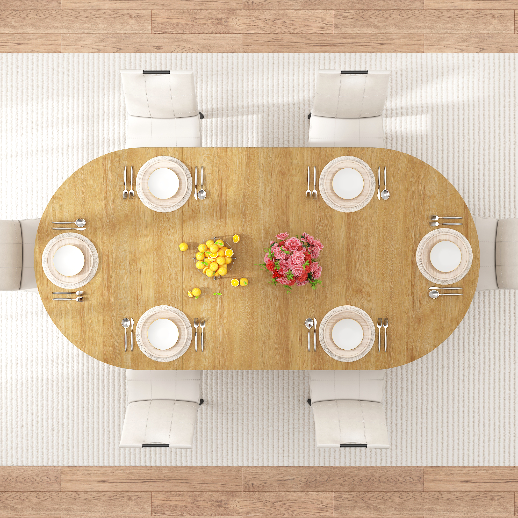 70.9" Oval Dining Table Wood Strip Base for 6- 8 People, Modern Farmhouse Kitchen Table for Kitchen,Breakfast,Dinner,Reception Room