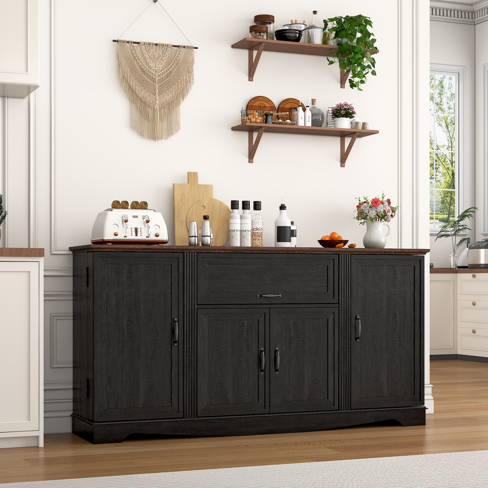 Blotout 65" Sideboard Buffet Cabinet with Storage, Farmhouse Kitchen Pantry Storage Cabinet, Credenza with Drawers, Wood Coffee Bar Cabinet