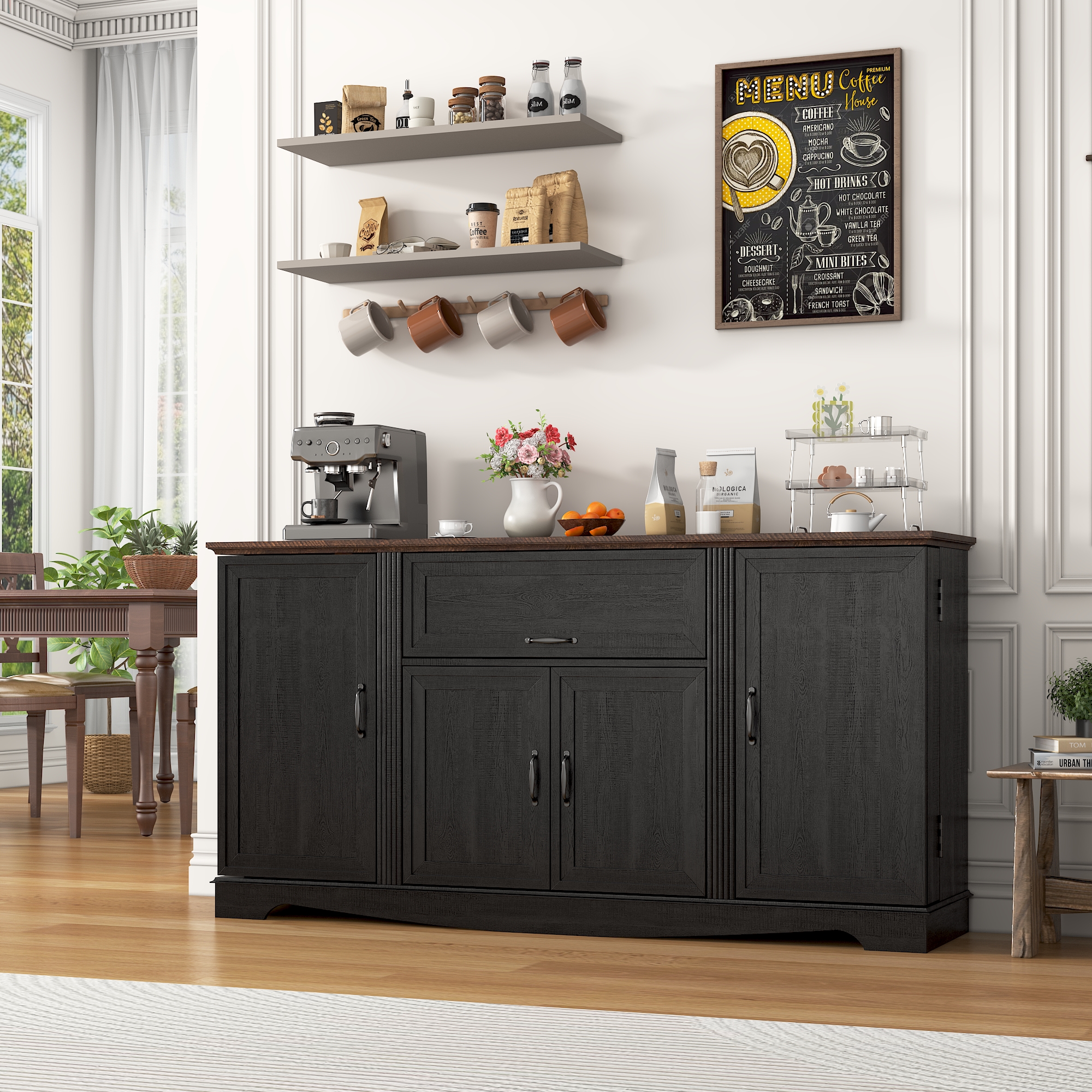 Blotout 65" Sideboard Buffet Cabinet with Storage, Farmhouse Kitchen Pantry Storage Cabinet, Credenza with Drawers, Wood Coffee Bar Cabinet