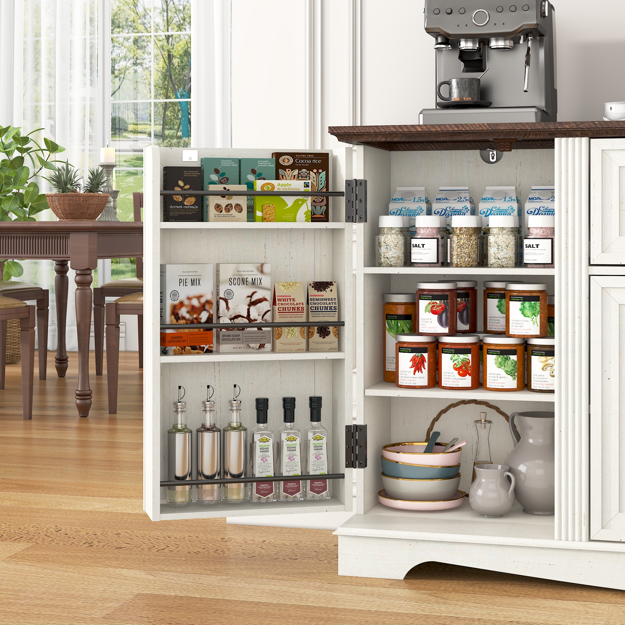 Blotout 65" Sideboard Buffet Cabinet with Storage, Farmhouse Kitchen Pantry Storage Cabinet, Credenza with Drawers, Wood Coffee Bar Cabinet