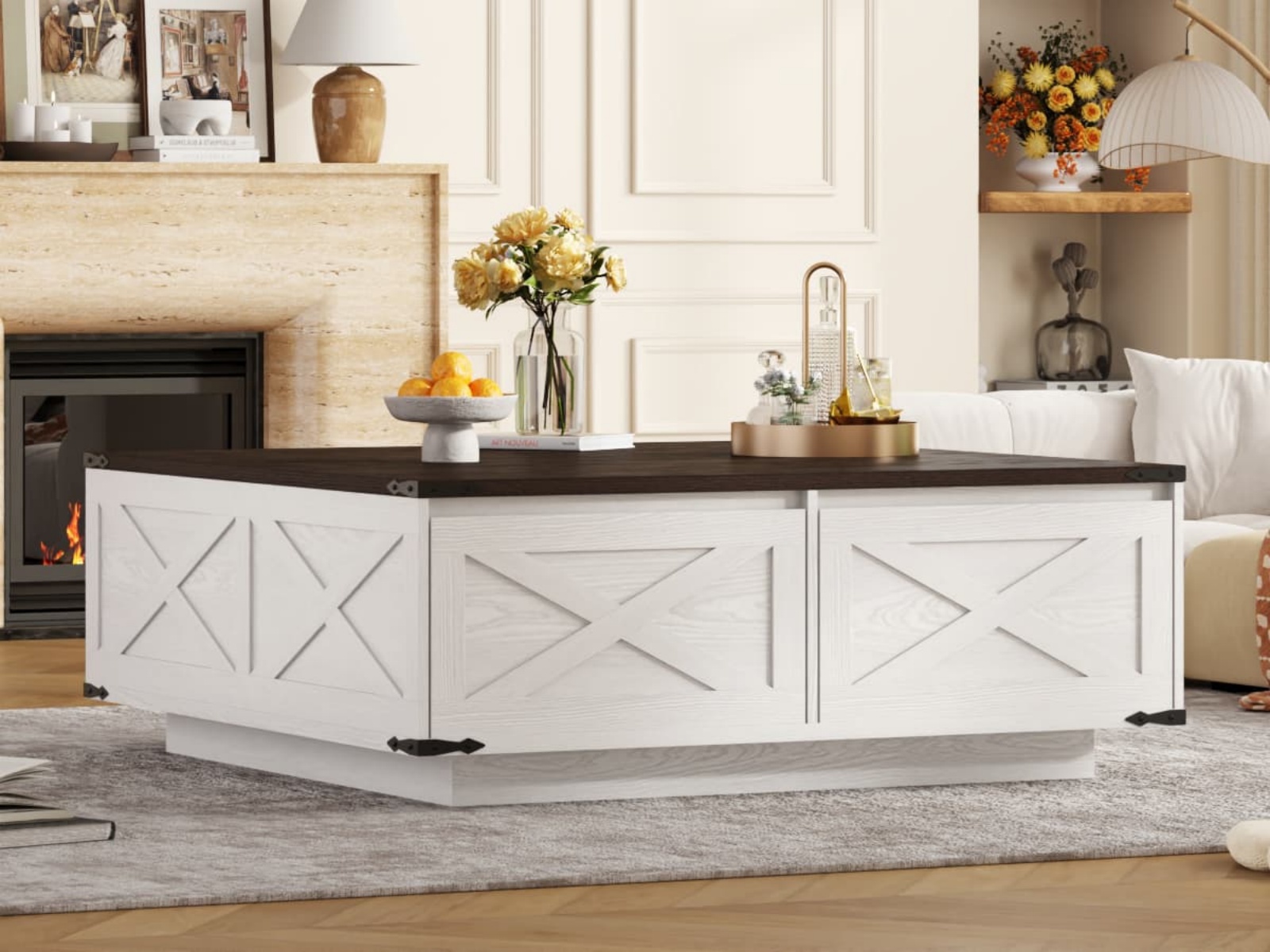 47" Farmhouse Square Coffee Table with 4 Storage Drawers