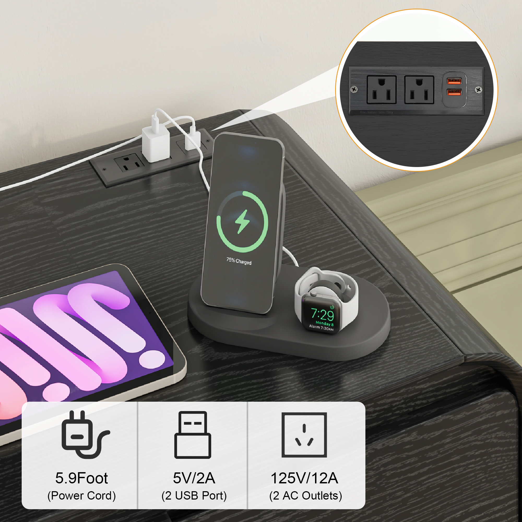 ANPOO 12 Drawers Dresser for Bedroom, 63"W Dressers & Chest of Drawers w/Power Outlet, Curved Design, Wood Mid Century Storage Cabinet, Natural Texture, for Bedroom, Hallway