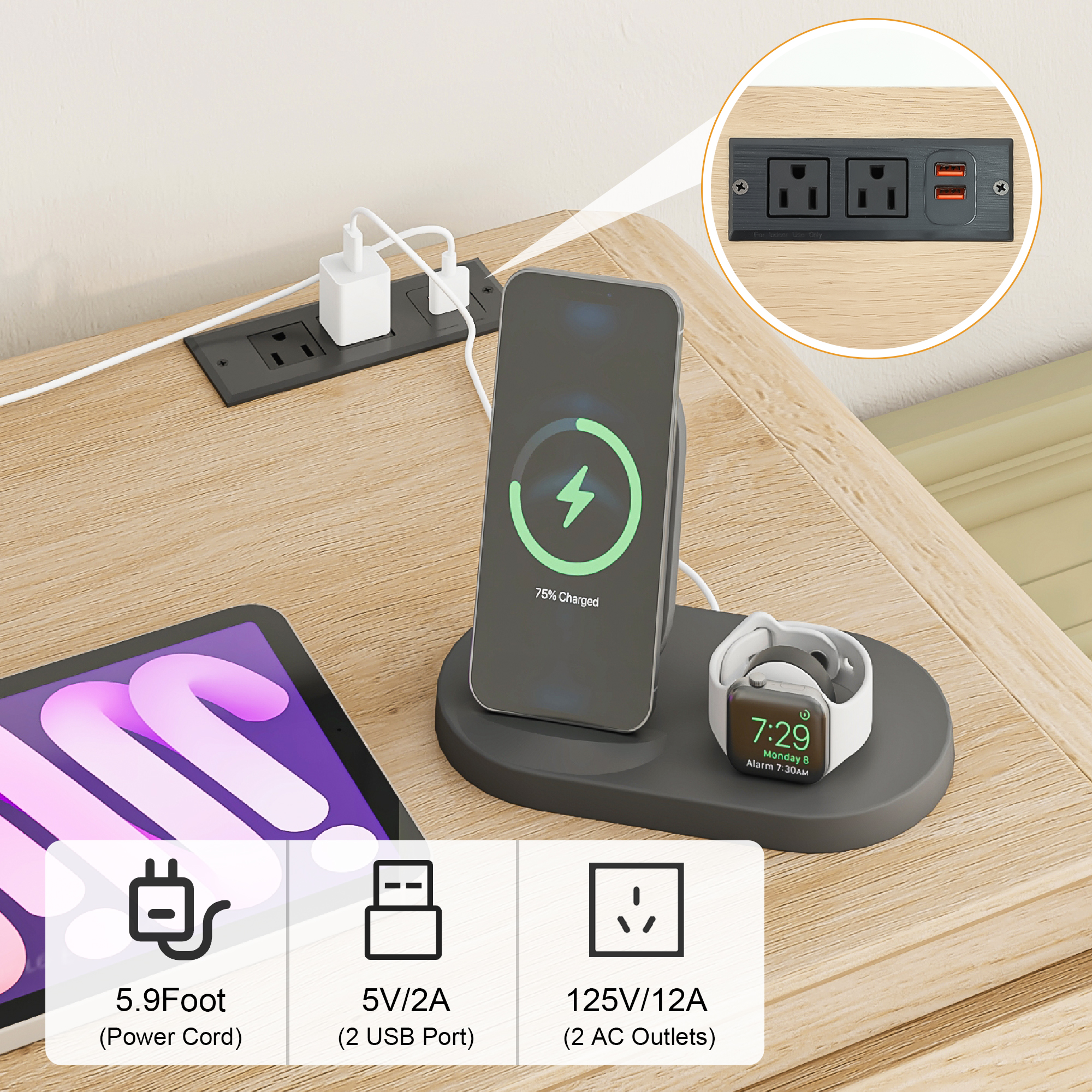 ANPOO 12 Drawers Dresser for Bedroom, 63"W Dressers & Chest of Drawers w/Power Outlet, Curved Design, Wood Mid Century Storage Cabinet, Natural Texture, for Bedroom, Hallway