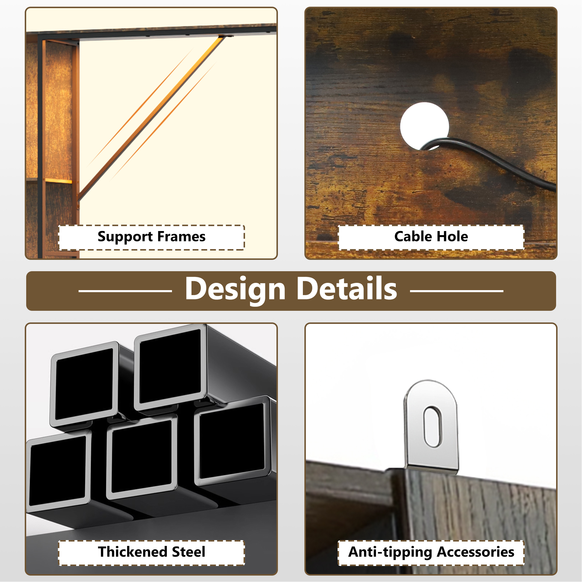 ANPOO 96" Large Wall Unit Entertainment Center with LED Lights & Charging Station, Wall Unit TV Stand with Bookshelves for Living Room, Modern Farmhouse TV Console with 14 Fabric Drawers