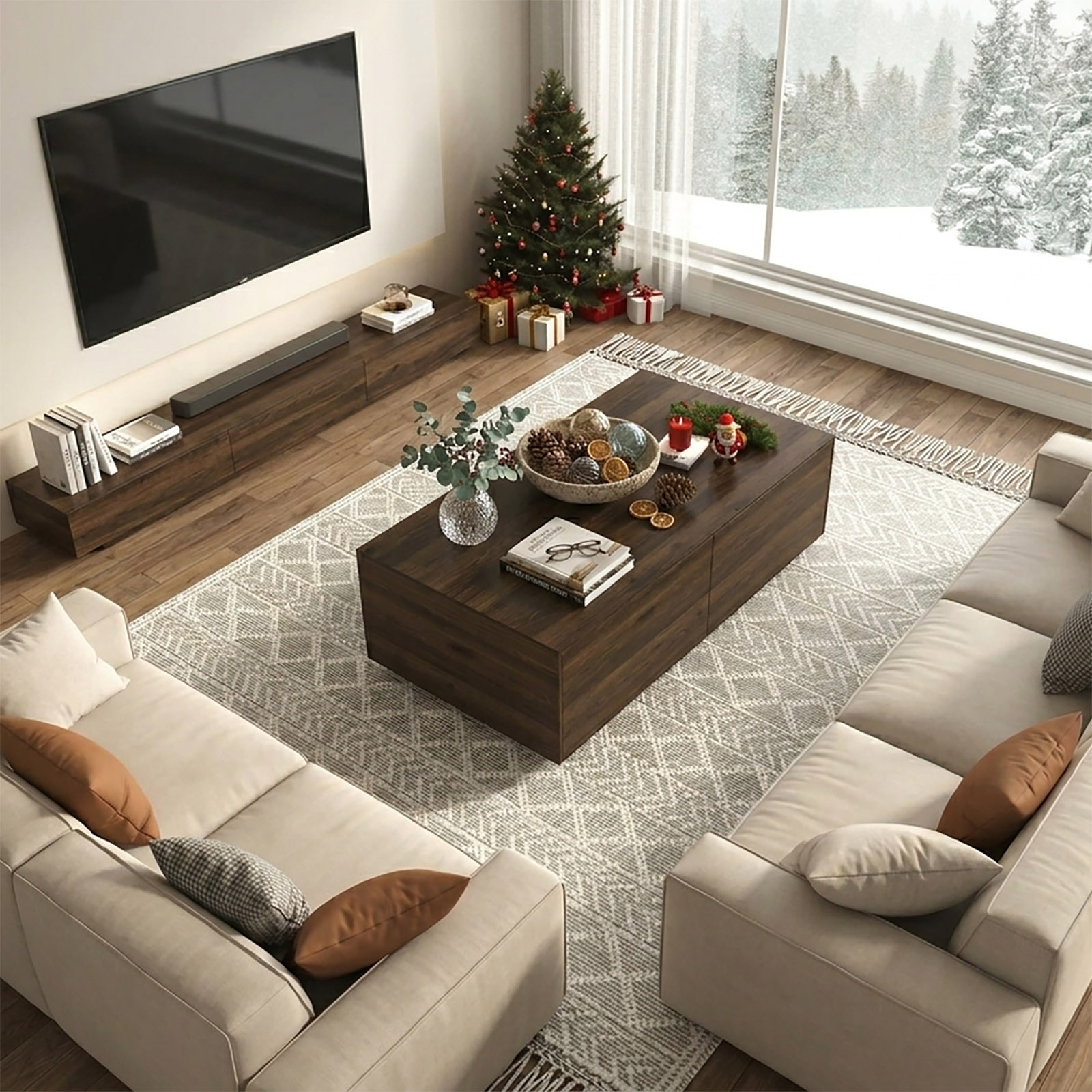 Wood Square Coffee Table with Storage