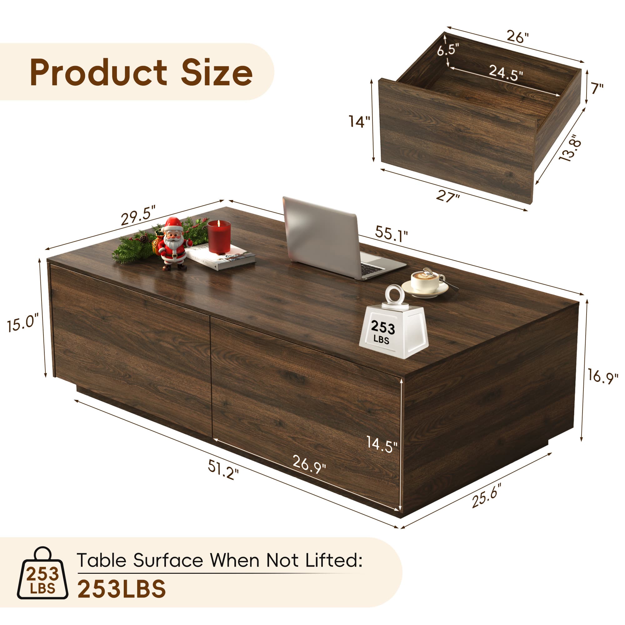 Wood Square Coffee Table with Storage