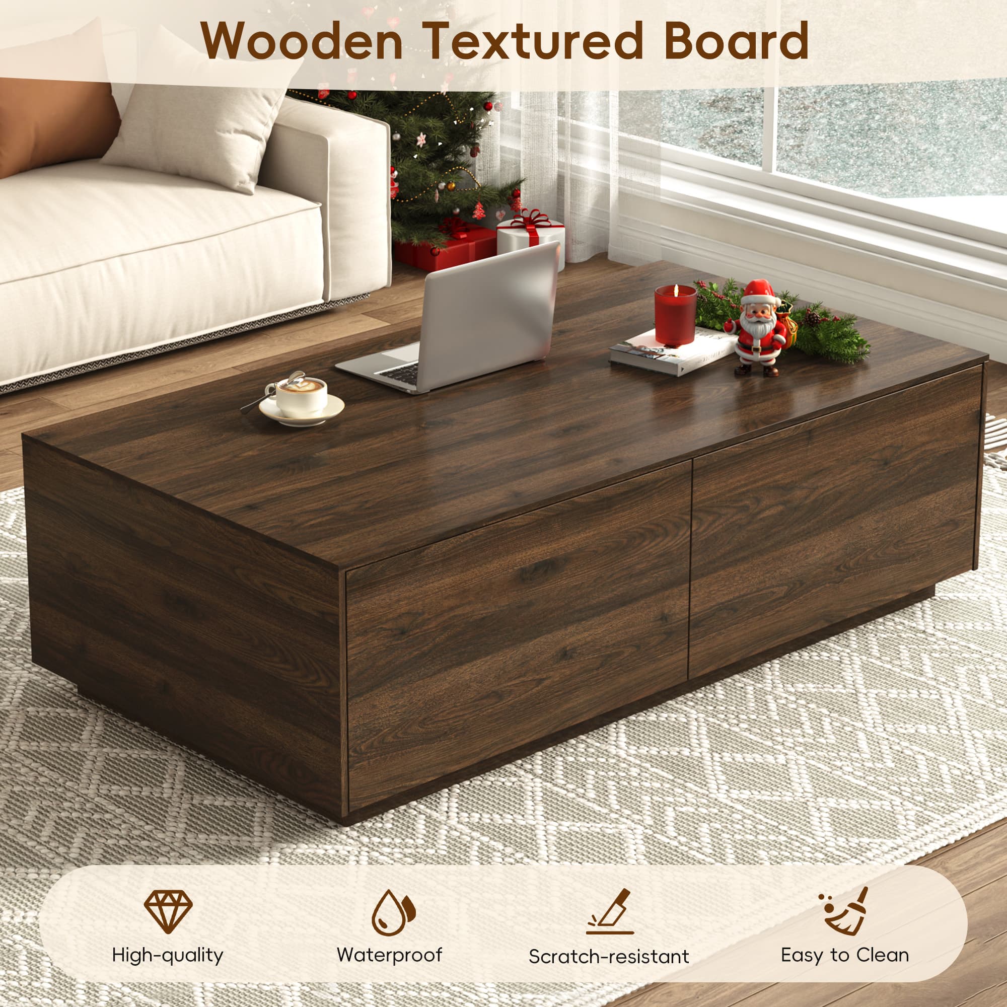 Wood Square Coffee Table with Storage