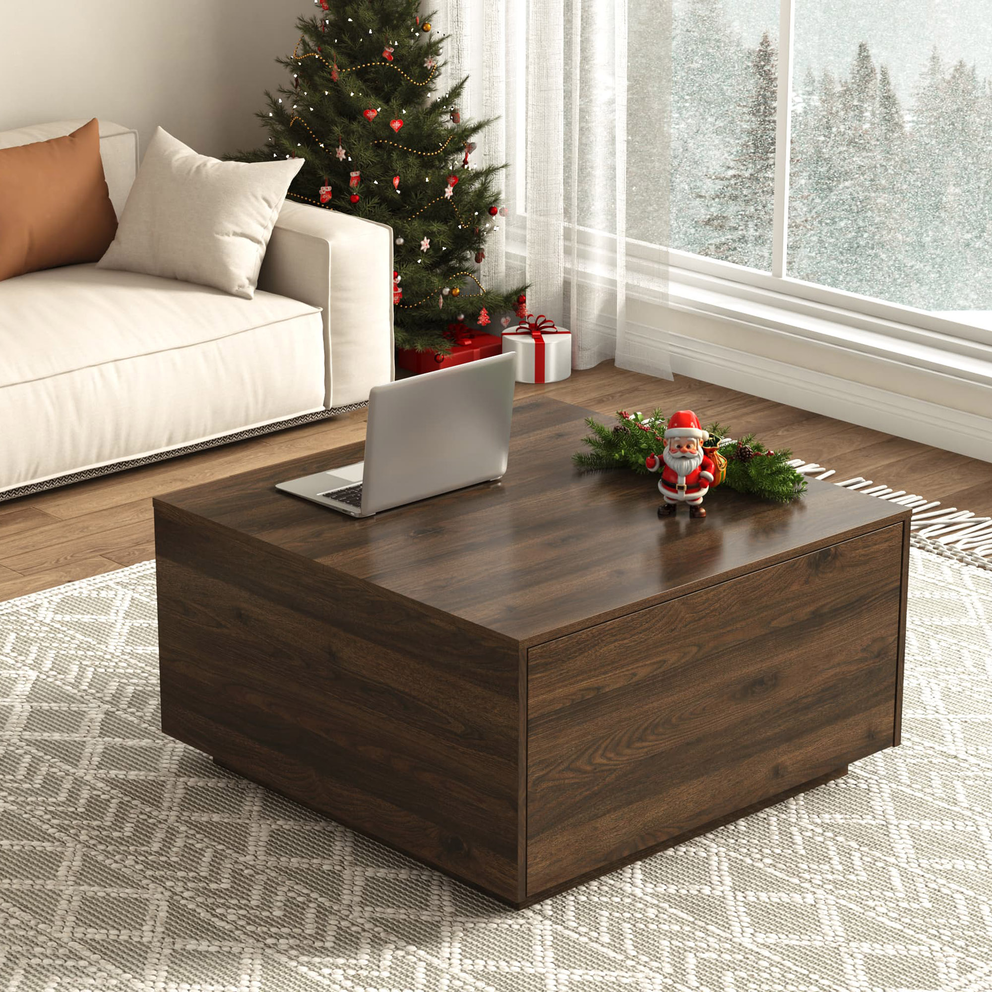 31.5" Wood Square Coffee Table with Storage
