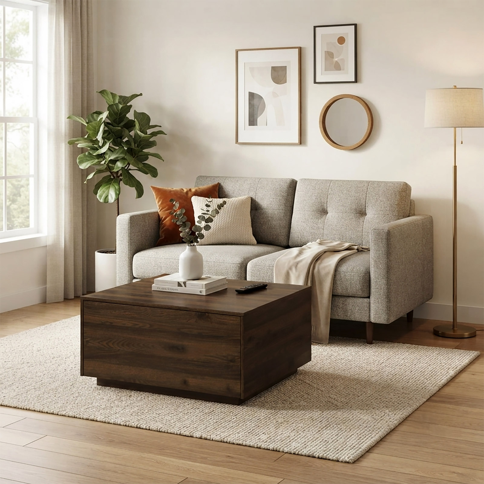 31.5" Wood Square Coffee Table with Storage