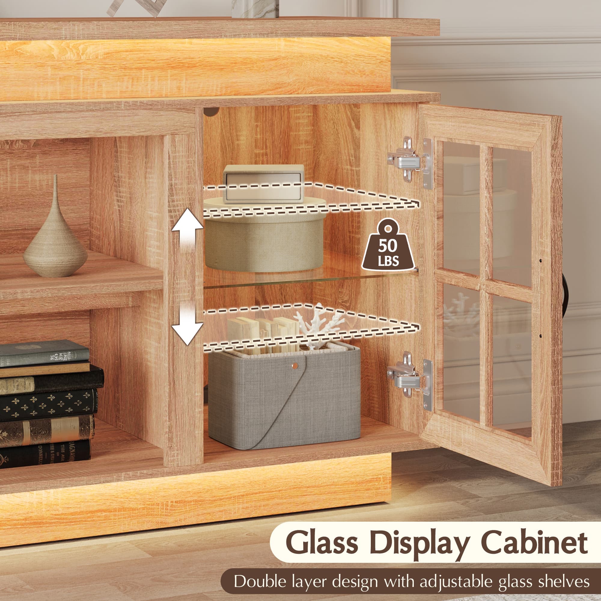 LED TV Stand for up 75"-90" TVs, Modern Entertainment Center with Fireplace Space & Charging Station