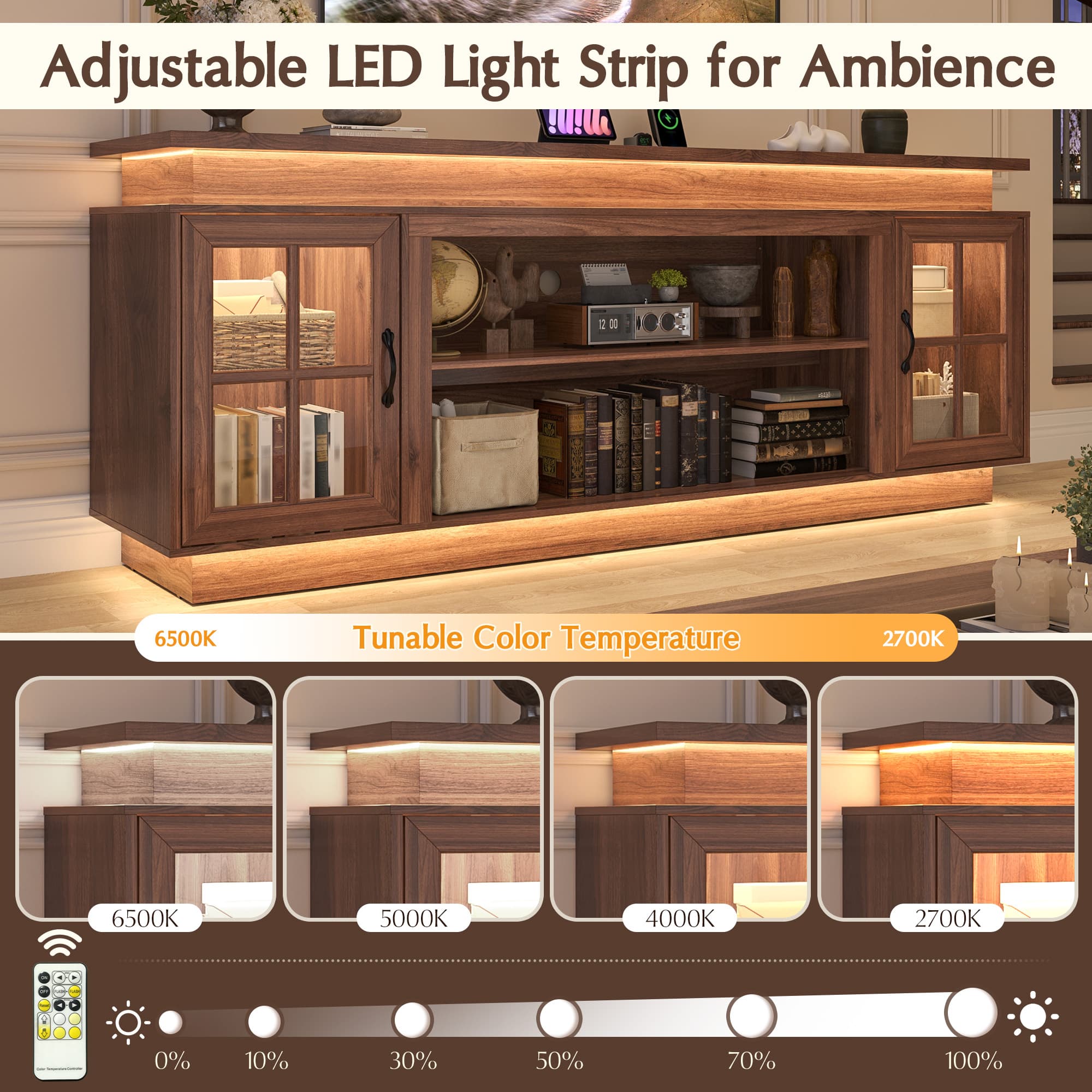 LED TV Stand for up 75"-90" TVs, Modern Entertainment Center with Fireplace Space & Charging Station