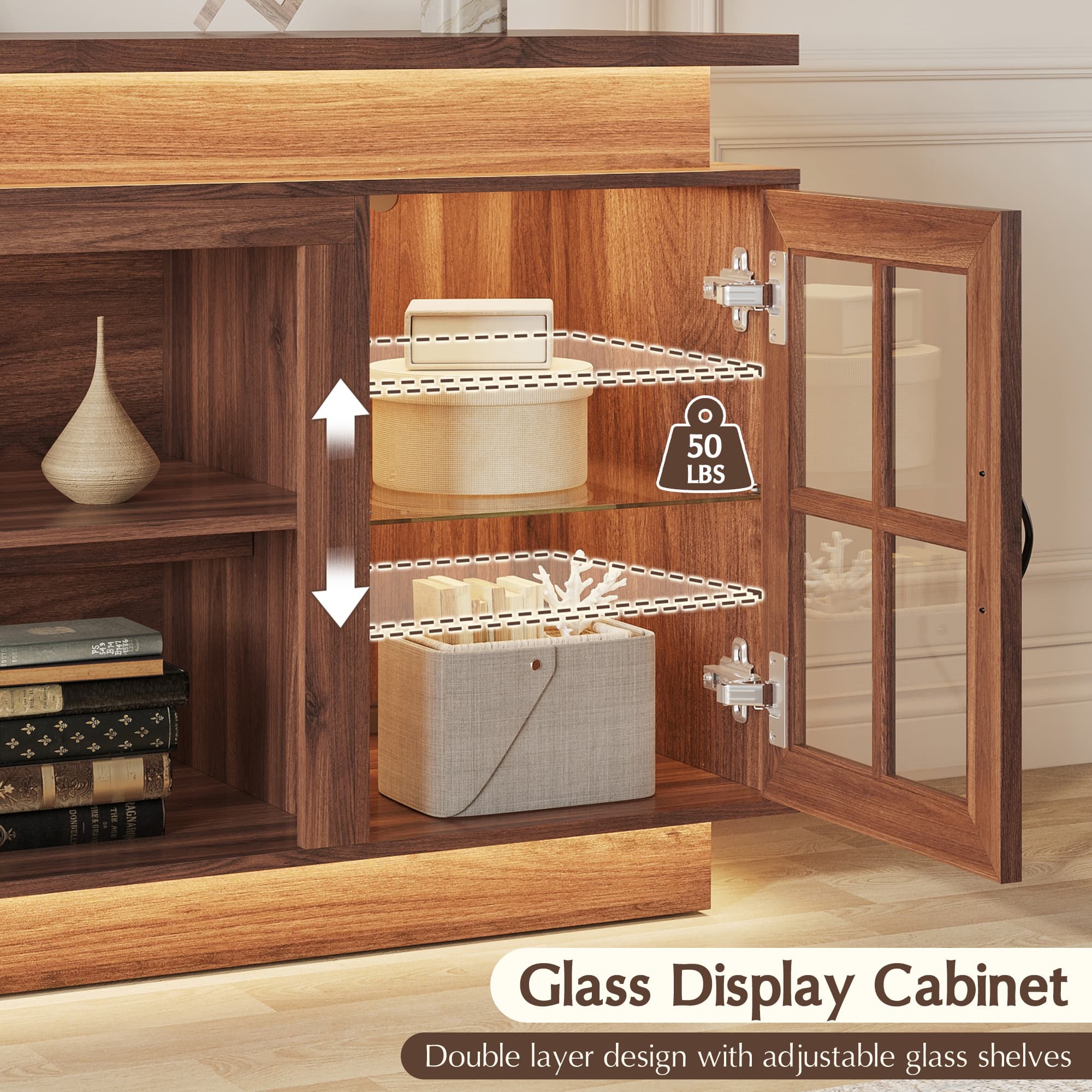 LED TV Stand for up 75"-90" TVs, Modern Entertainment Center with Fireplace Space & Charging Station