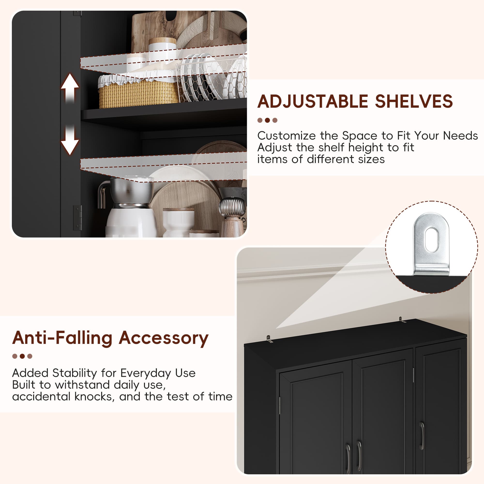 Blotout Kitchen Pantry Cabinet with Pull-Out Shelves & 3-Tier Door Shelves