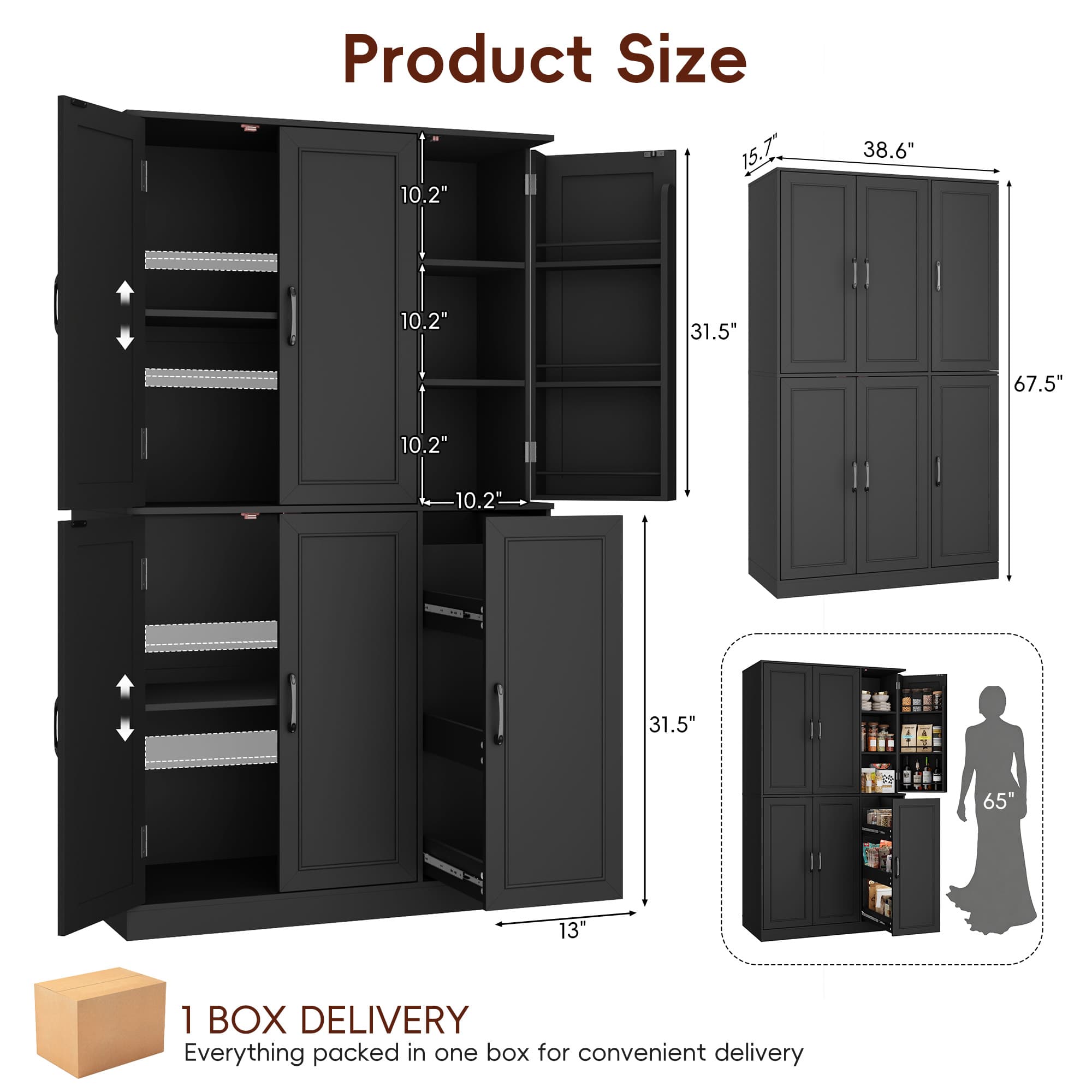 Blotout Kitchen Pantry Cabinet with Pull-Out Shelves & 3-Tier Door Shelves
